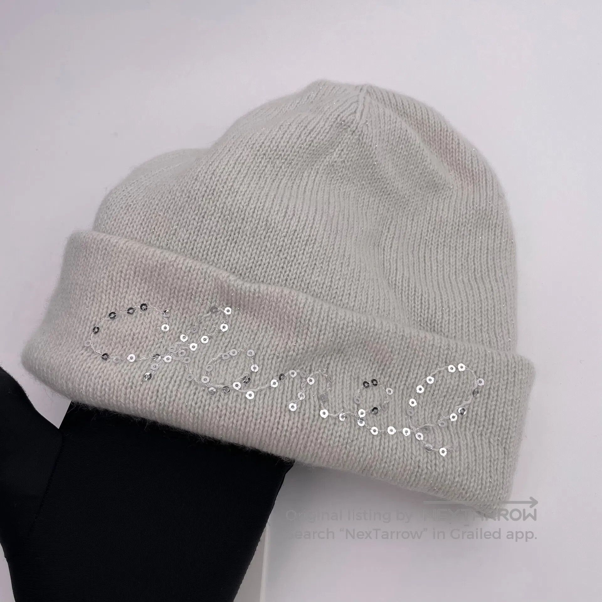 Chanel Chanel White Sequin Embroidered Letter Cold Hat| Size ONE SIZE - 3 Thumbnail