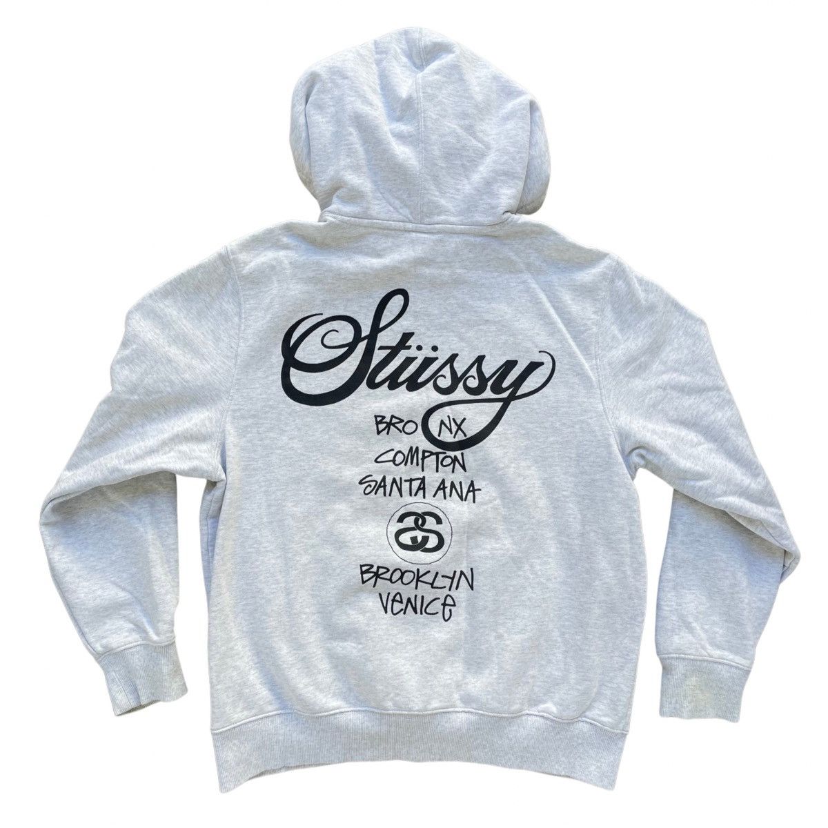 Streetwear × Stussy × Vintage Stussy World Tour Hoodie Grey Size 