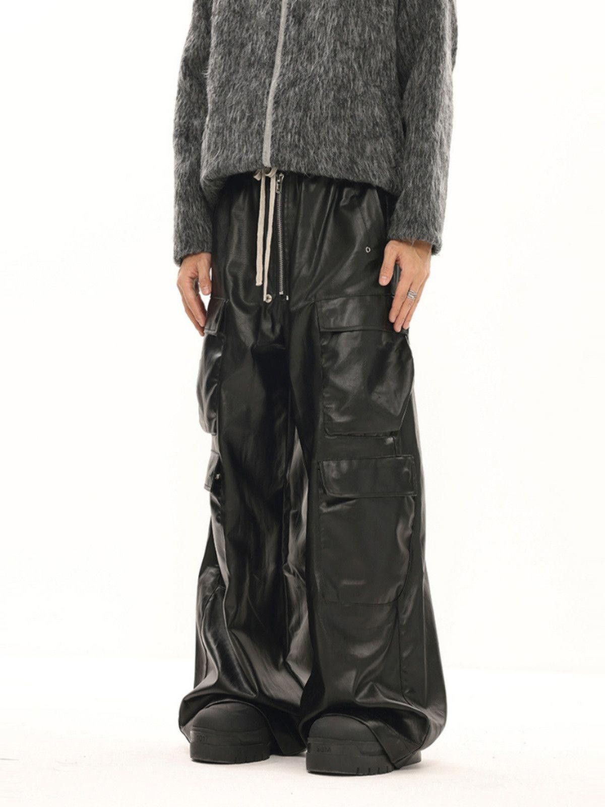 Baggy Multi Pocket Faux Leather Jeans