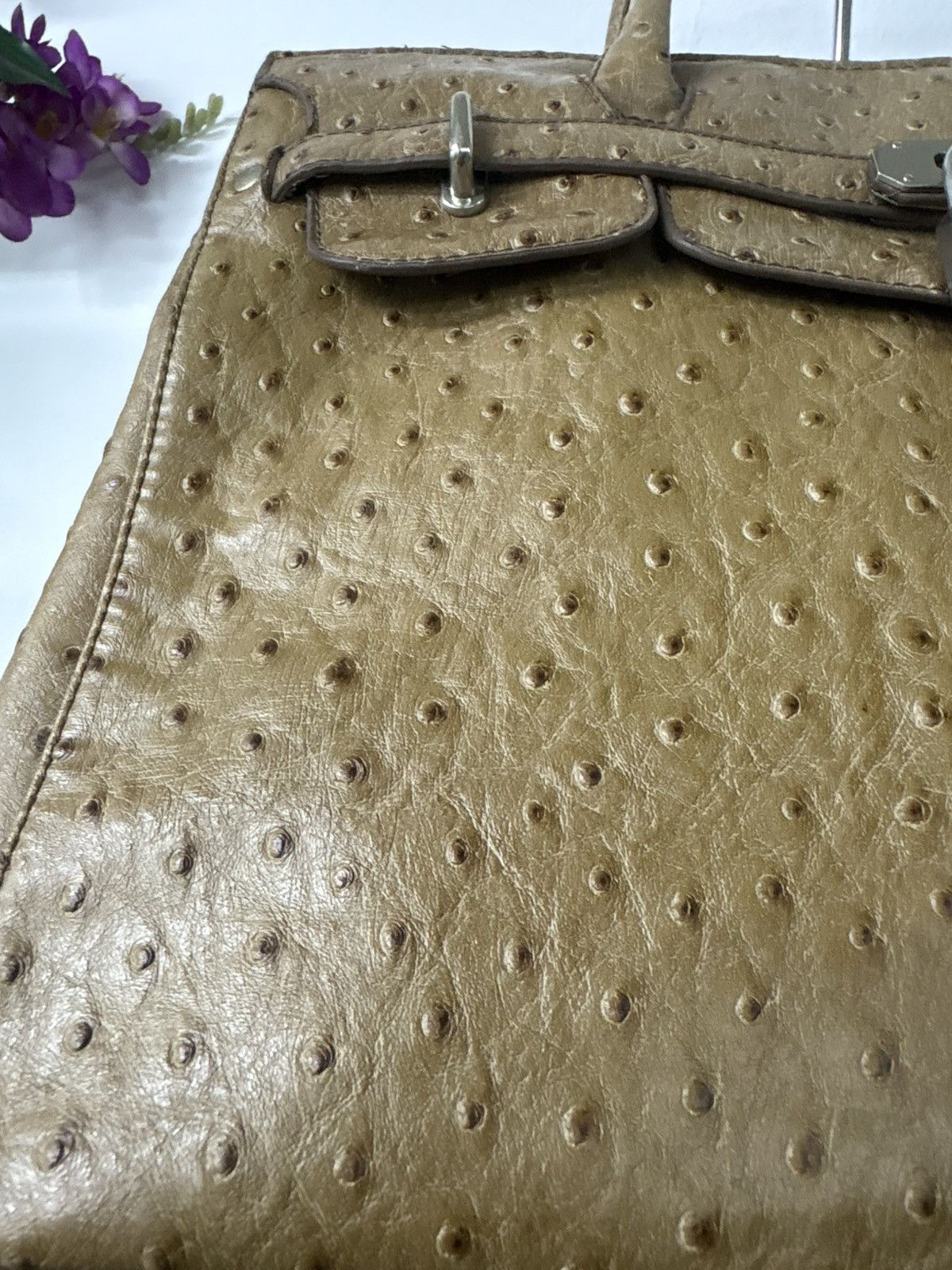 Handmade Birkin Style Hand Bag Ostrich Leather Size ONE SIZE - 4 Thumbnail