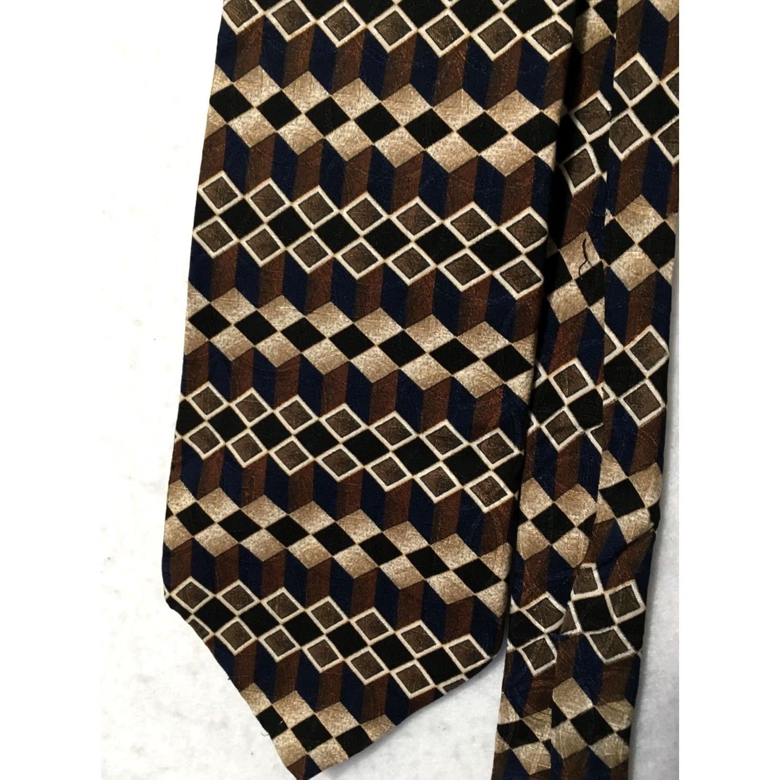 Geoffrey Beene Geoffrey Beene Geometric Diamond Pattern Classic Silk Tie Blue Brown - Men, Tie, 57"-60" (Classic) Silk Size ONE SIZE - 2 Thumbnail