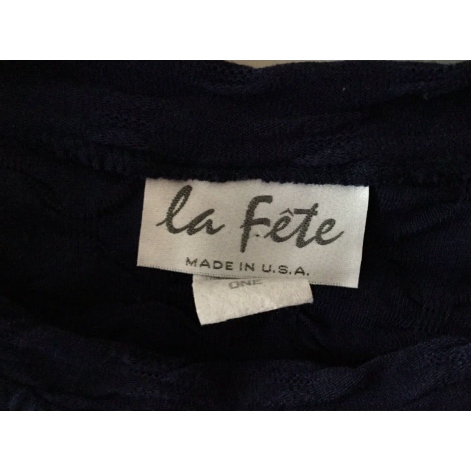 Vintage LA FETE Women's Navy Textured Top One Size Embellished Neckline Size ONE SIZE - 2 Thumbnail