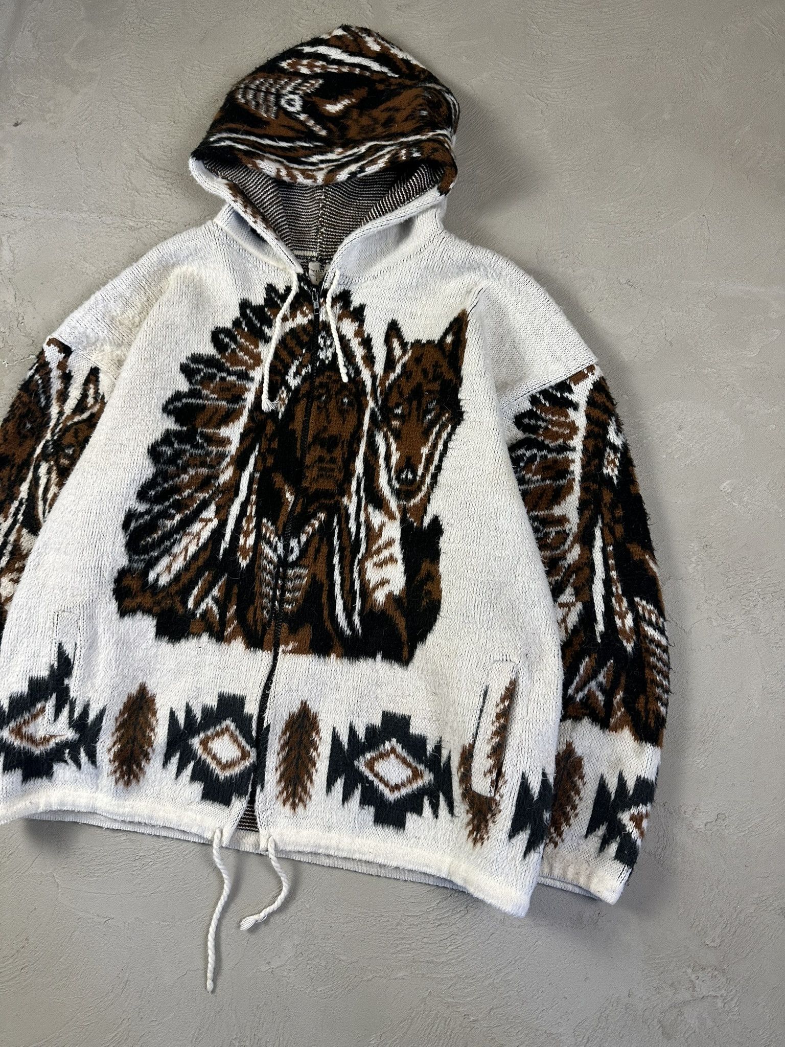 Japanese Brand Vintage Wuayra Wool Knit Indian Zip Hoodie Size US L / EU 52-54 / 3 - 3 Thumbnail