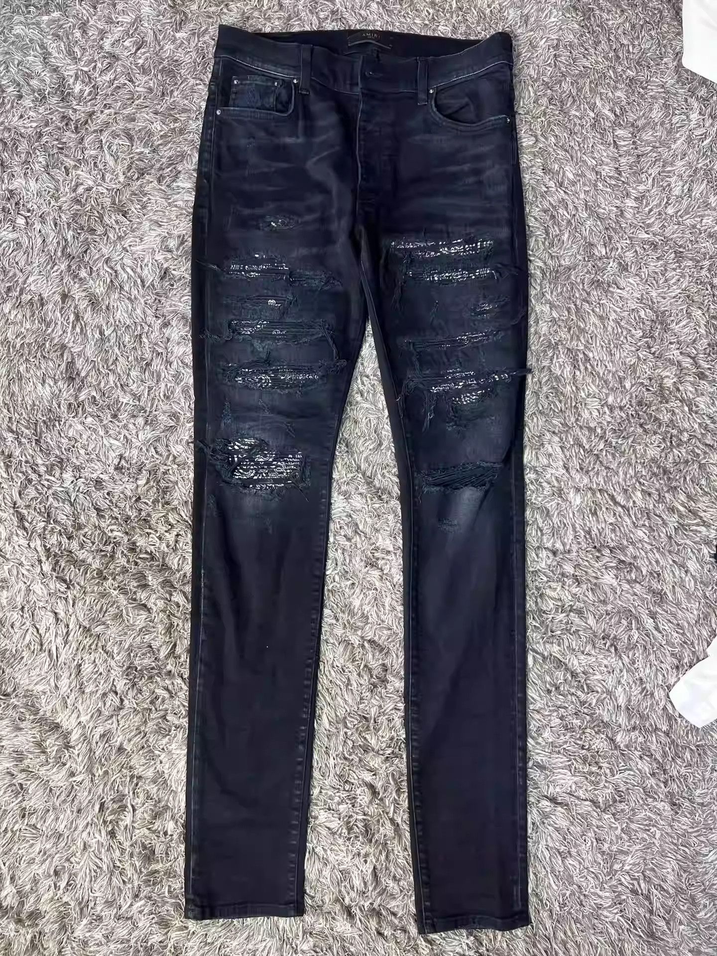 image of Amiri Black Cashew Flower Spoiled Jeans, Men's (Size 32)