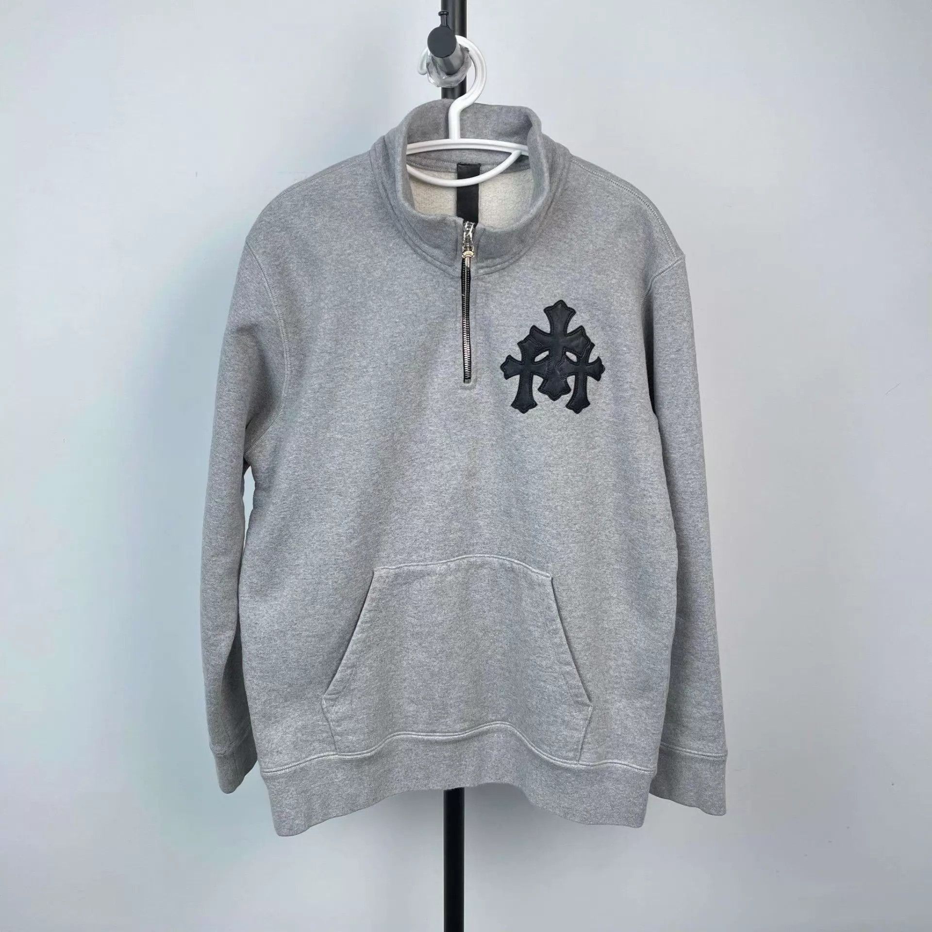 Chrome Hearts Gray Half-Zip Sweatshirt with Cross Emblem Size US M / EU 48-50 / 2 - 1 Thumbnail