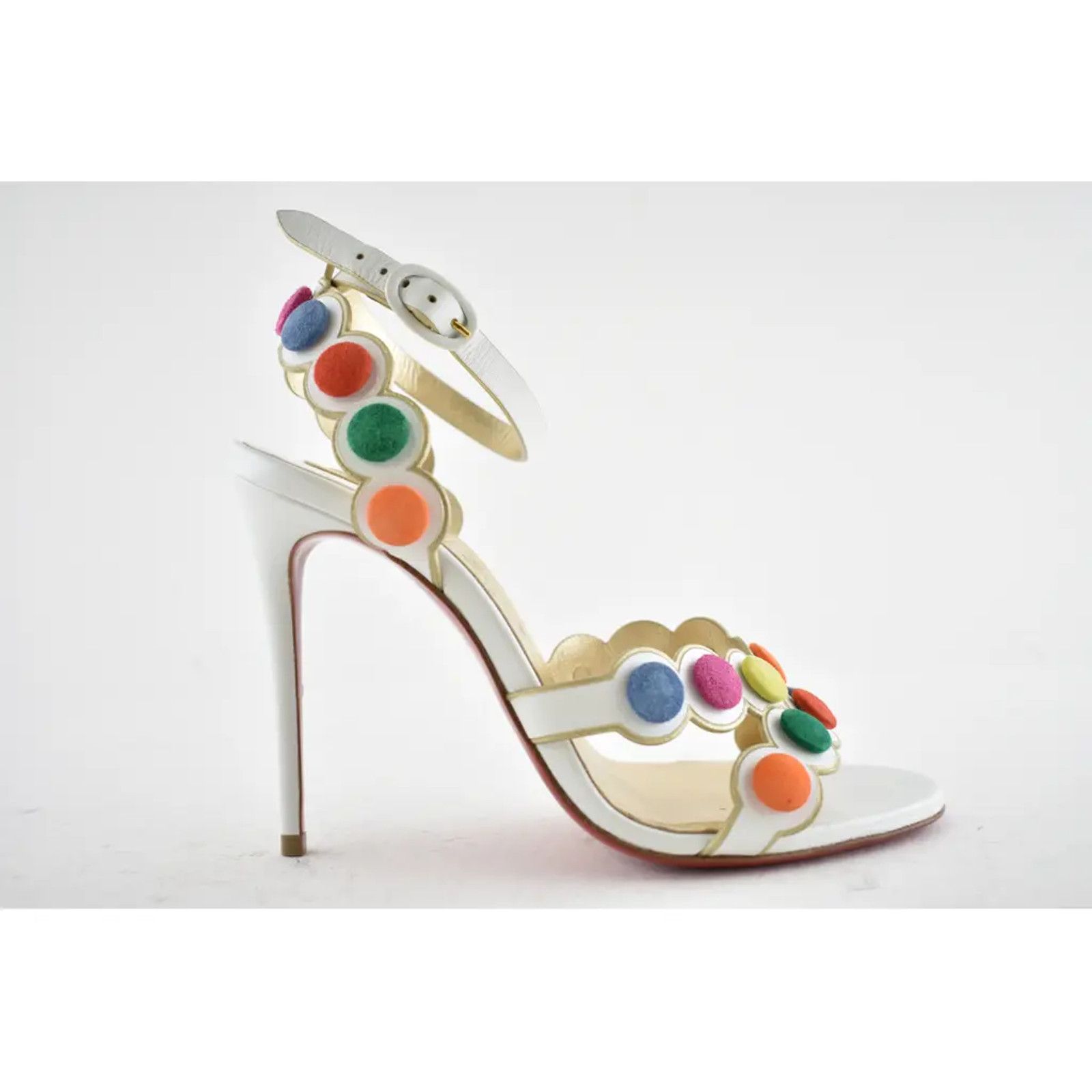 Christian Louboutin Smartissima 100 White Multi Ankle Strap Sandal Heel Pump 35 Size US 5 / IT 35 - 2 Thumbnail
