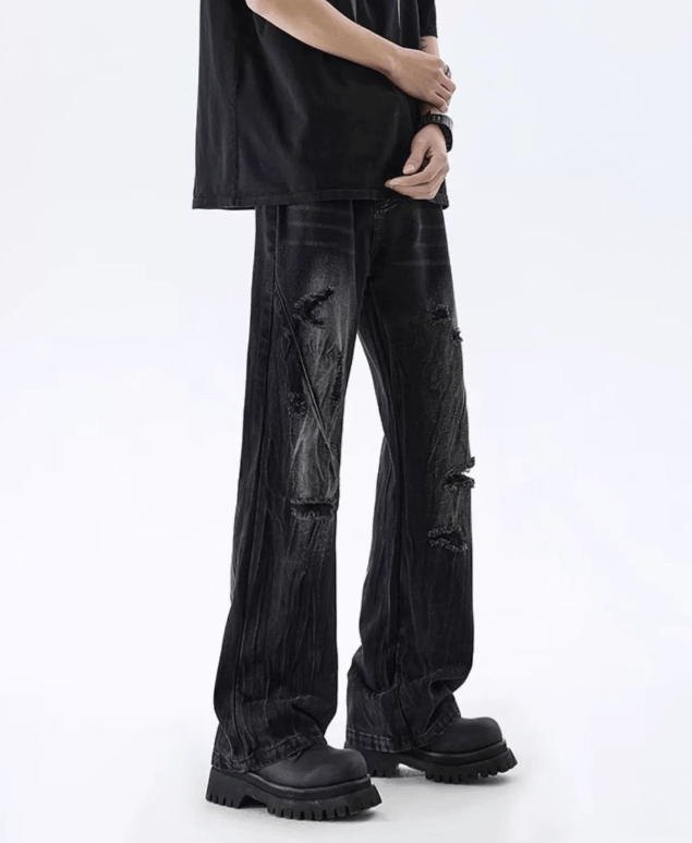 Jean Street men's washed distressed straight ripped flared jeans Size US 32 / EU 48 - 3 Thumbnail