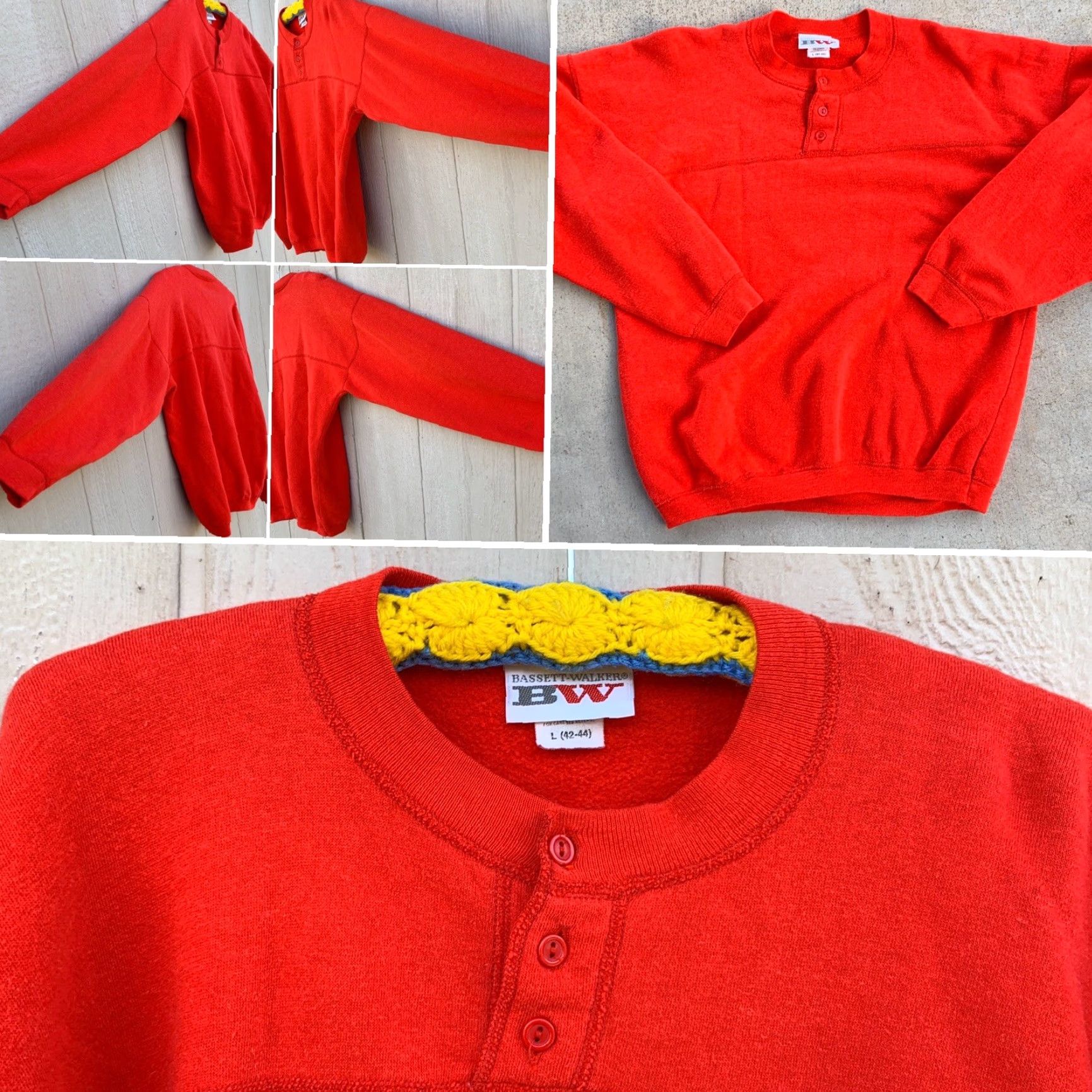 Vintage VINTAGE Bassett-Walkwr Henley Sweatshirt Men L USA Red 50% cotton 50% acrylic Non-specified condition Size US L / EU 52-54 / 3 - 3 Thumbnail