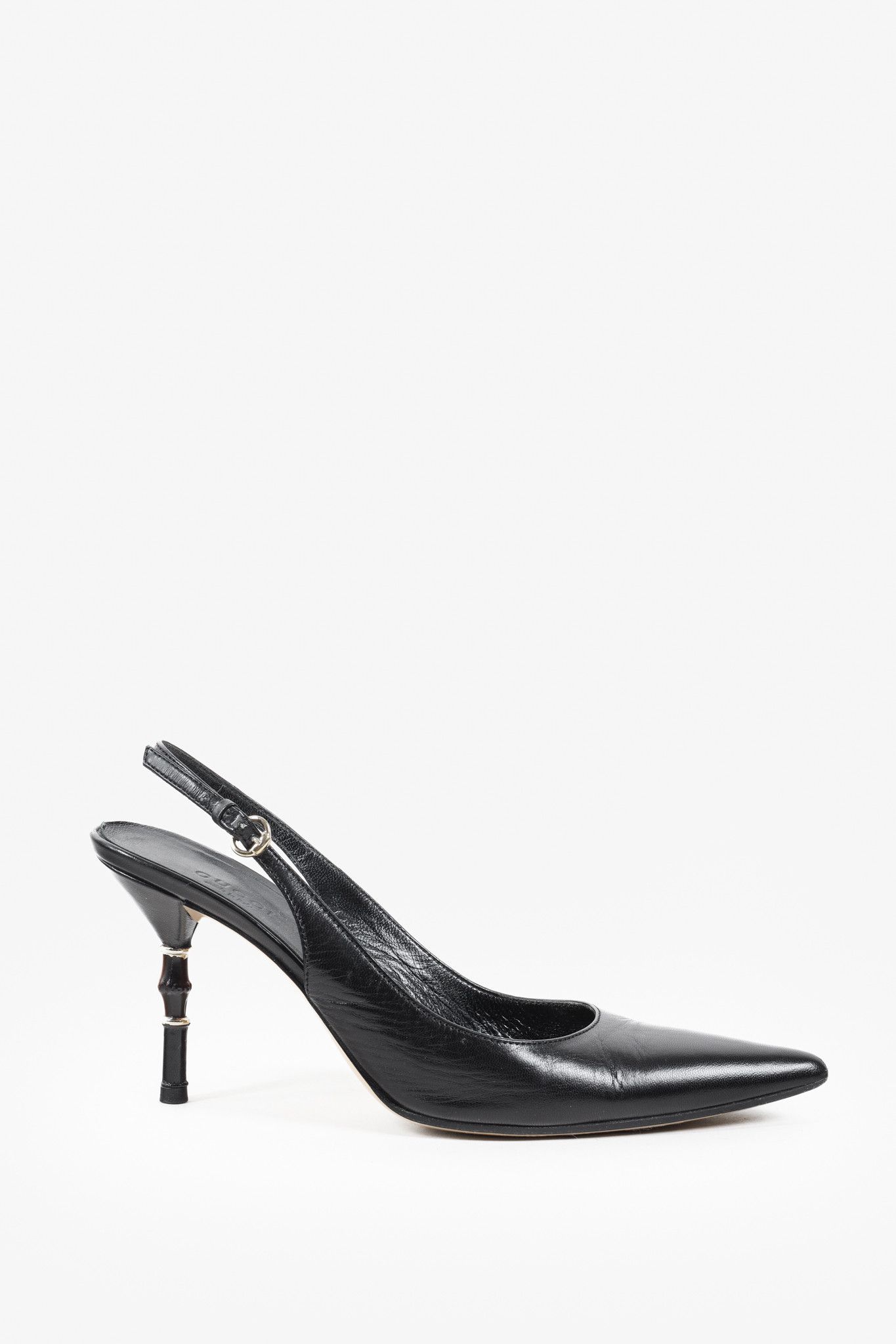 Gucci Gucci Black Leather Bamboo Accent Slingback Heels Size US 7.5 / IT 37.5 - 1 Thumbnail
