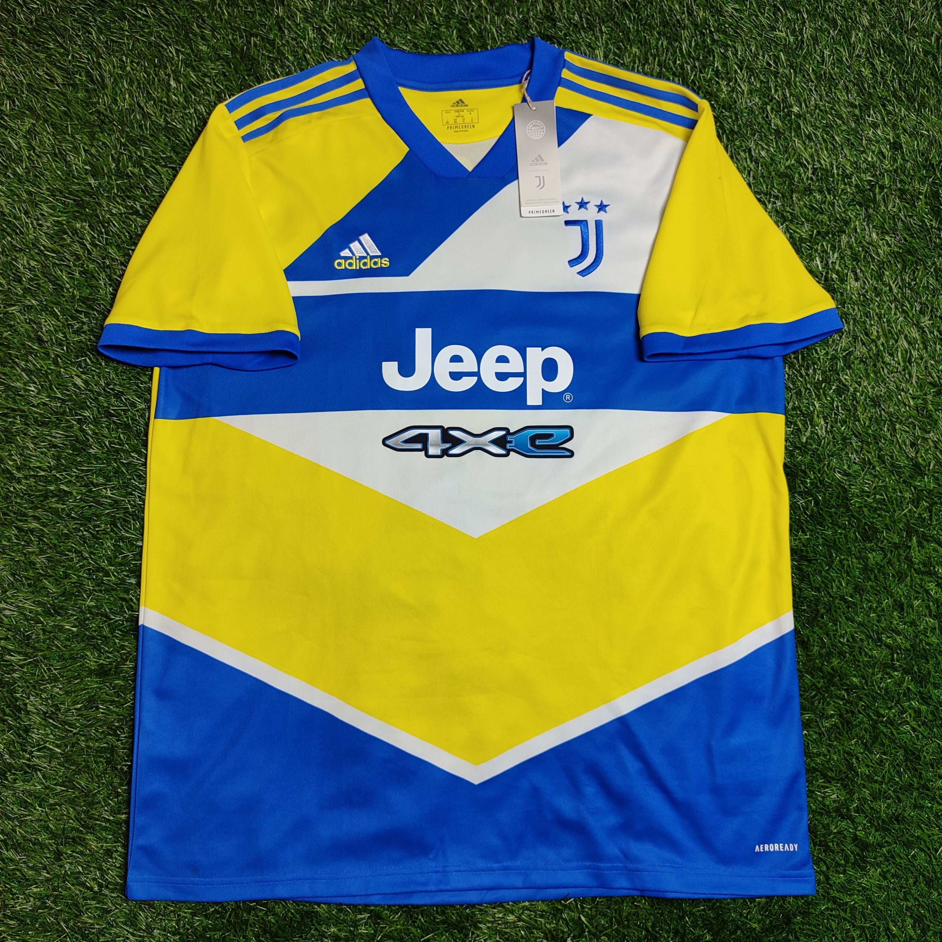 Image of Adidas x Bloke Juventus 3Rd 2020-21 Ronaldo 7 Soccer Jersey in Blue/Yellow, Men's (Size XL)