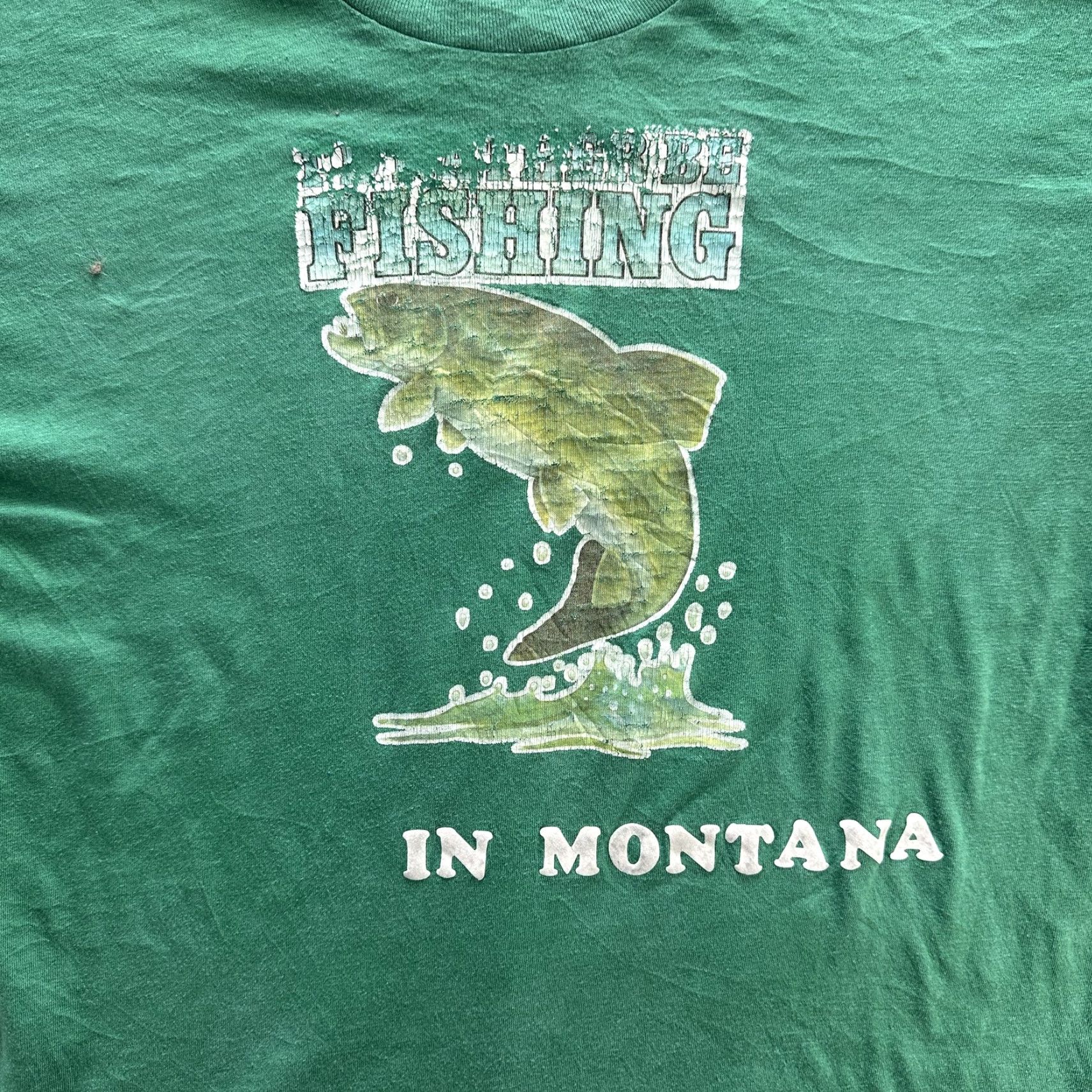 Vintage VINTAGE Fishing Shirt Mens Large Green Montana Graphic Tee Outdoors 90s Faded Rare SS Size US L / EU 52-54 / 3 - 2 Thumbnail