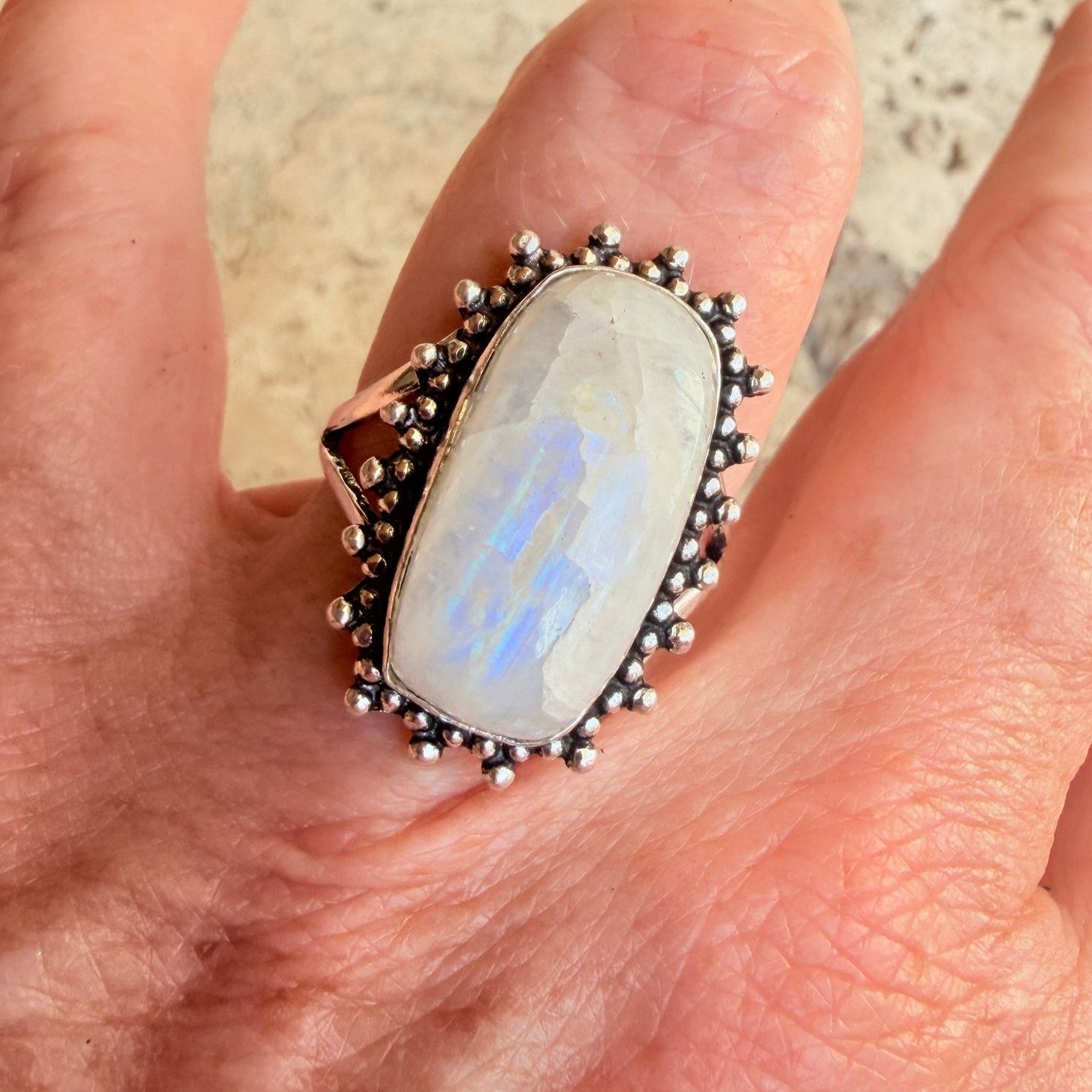 The Unbranded Brand Rainbow Moonstone 925 Silver Overlay Ring Size 9 Size ONE SIZE - 4 Thumbnail