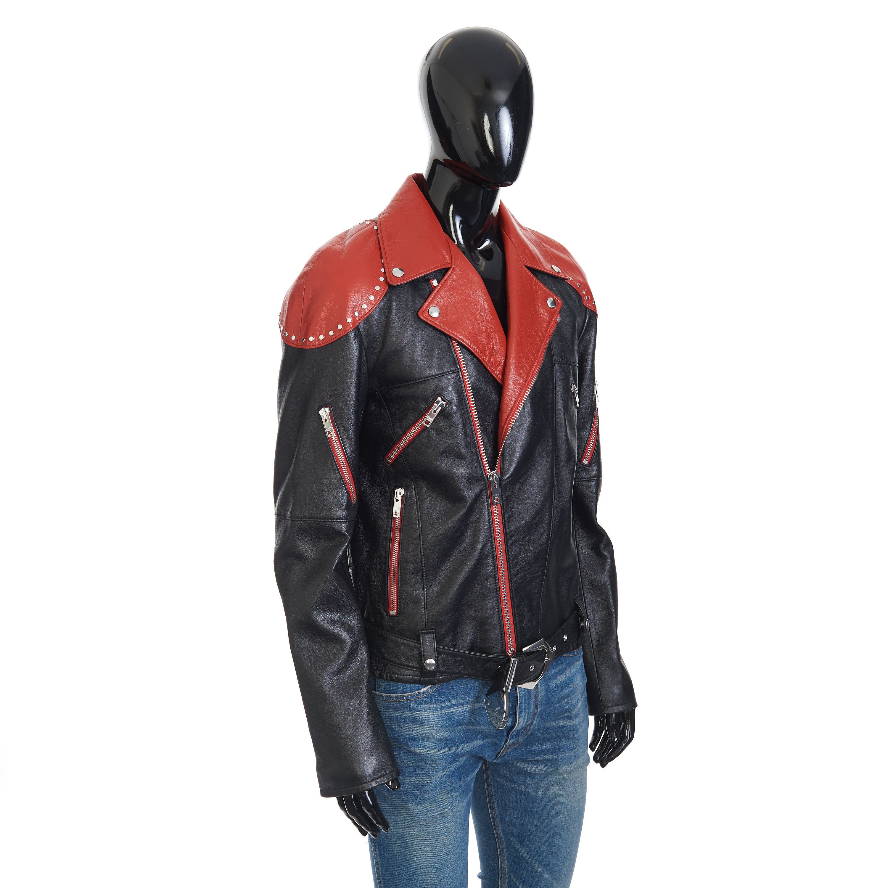 Celine Loose Fit Studded Biker Jacket In Black & Red Soft Lambskin Size US M / EU 48-50 / 2 - 9 Thumbnail