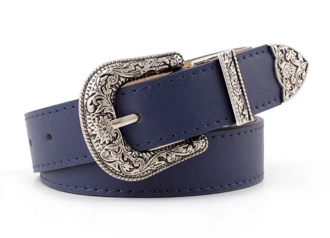 image of Blue Color Retro Pin Buckle Pu Leather Belt, Men's