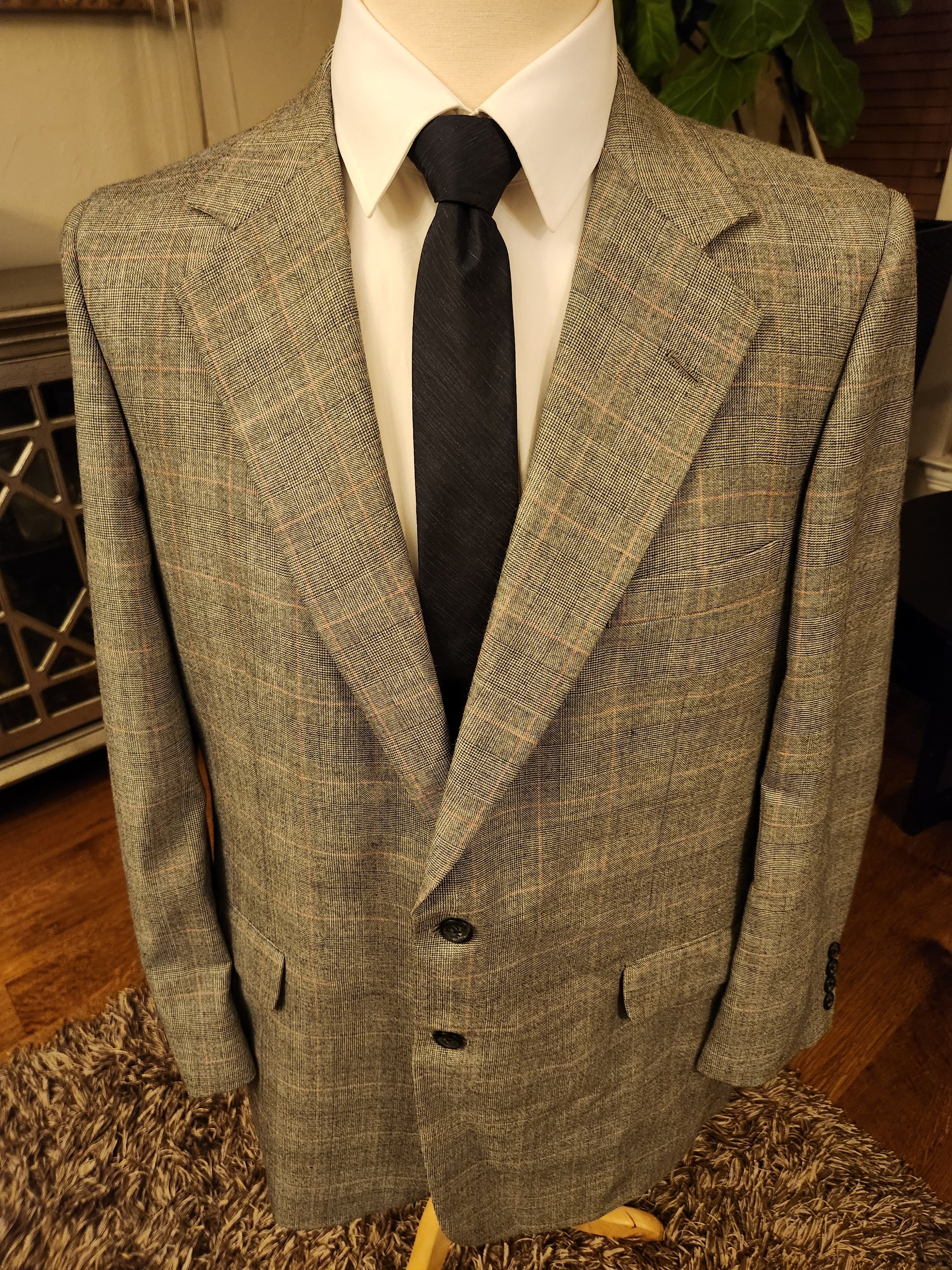 Tom James Vintage 90's 100% Wool 2 Button Gray Glen Plaid Suit Size 44R - 3 Thumbnail