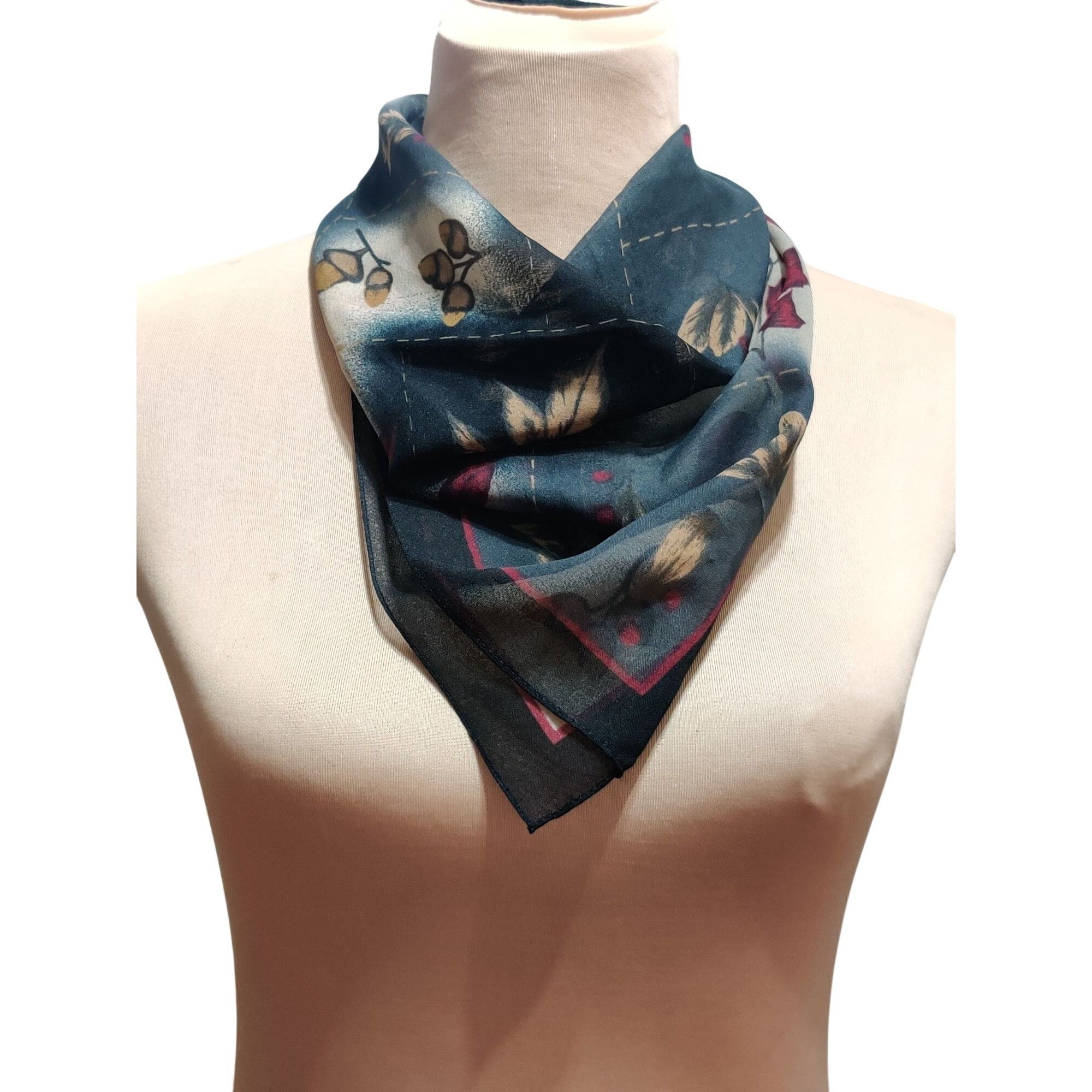 Vintage Kathie Lee Womens Scarf Vintage Black Botanical Leaf Print S Size ONE SIZE - 10 Thumbnail