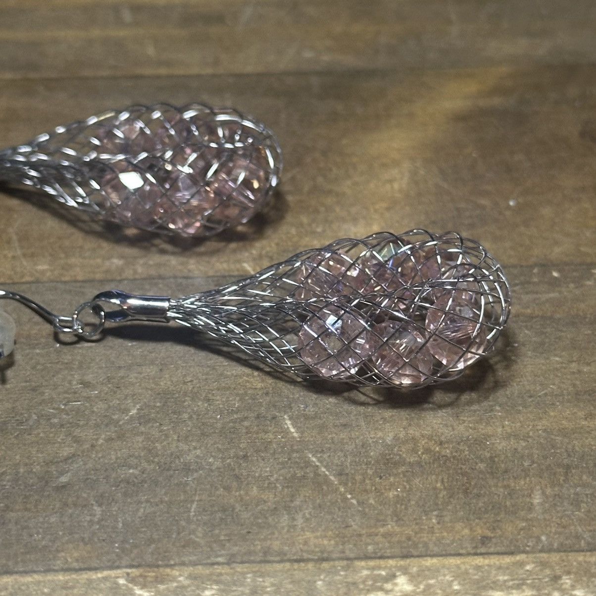 Other Silver tone caged pink crystals hoop earrings Size ONE SIZE - 4 Thumbnail
