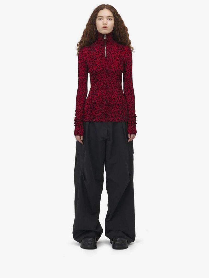Alexander McQueen o1srvl11e0326 Leopard Jacquard Fitted Top in Multicolor Size L / US 10 / IT 46 - 3 Thumbnail