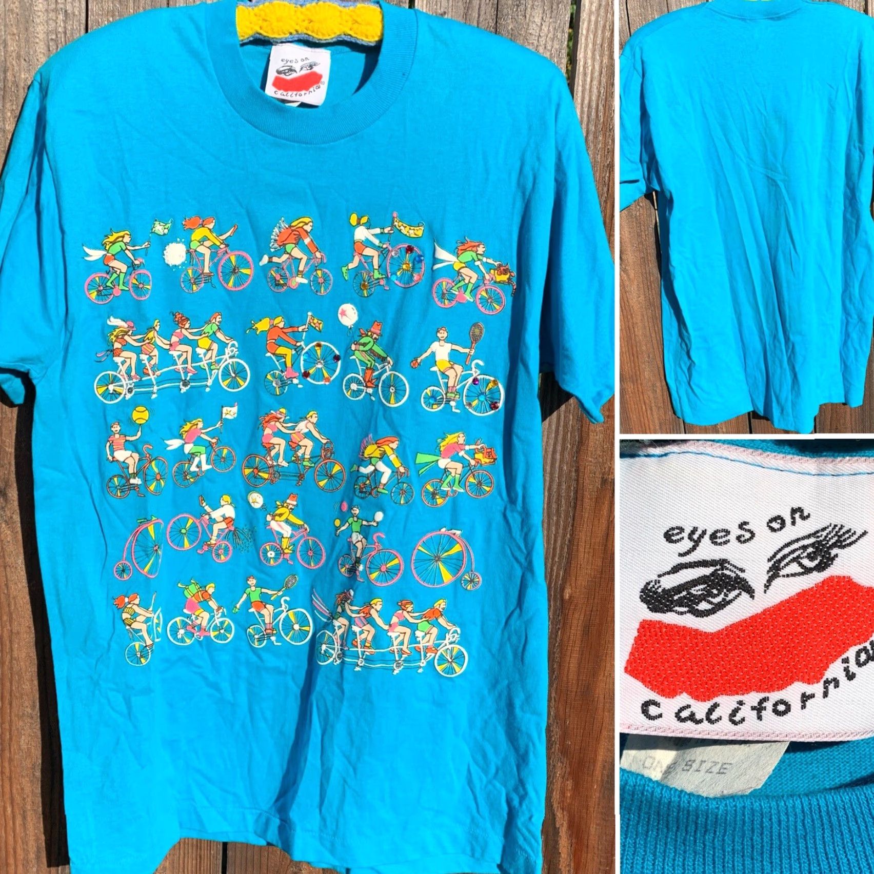 Vintage VINTAGE Eyes On California Bicycle Bicyclists Cycling T-Shirt 80s 90s One Size Size ONE SIZE - 7 Thumbnail