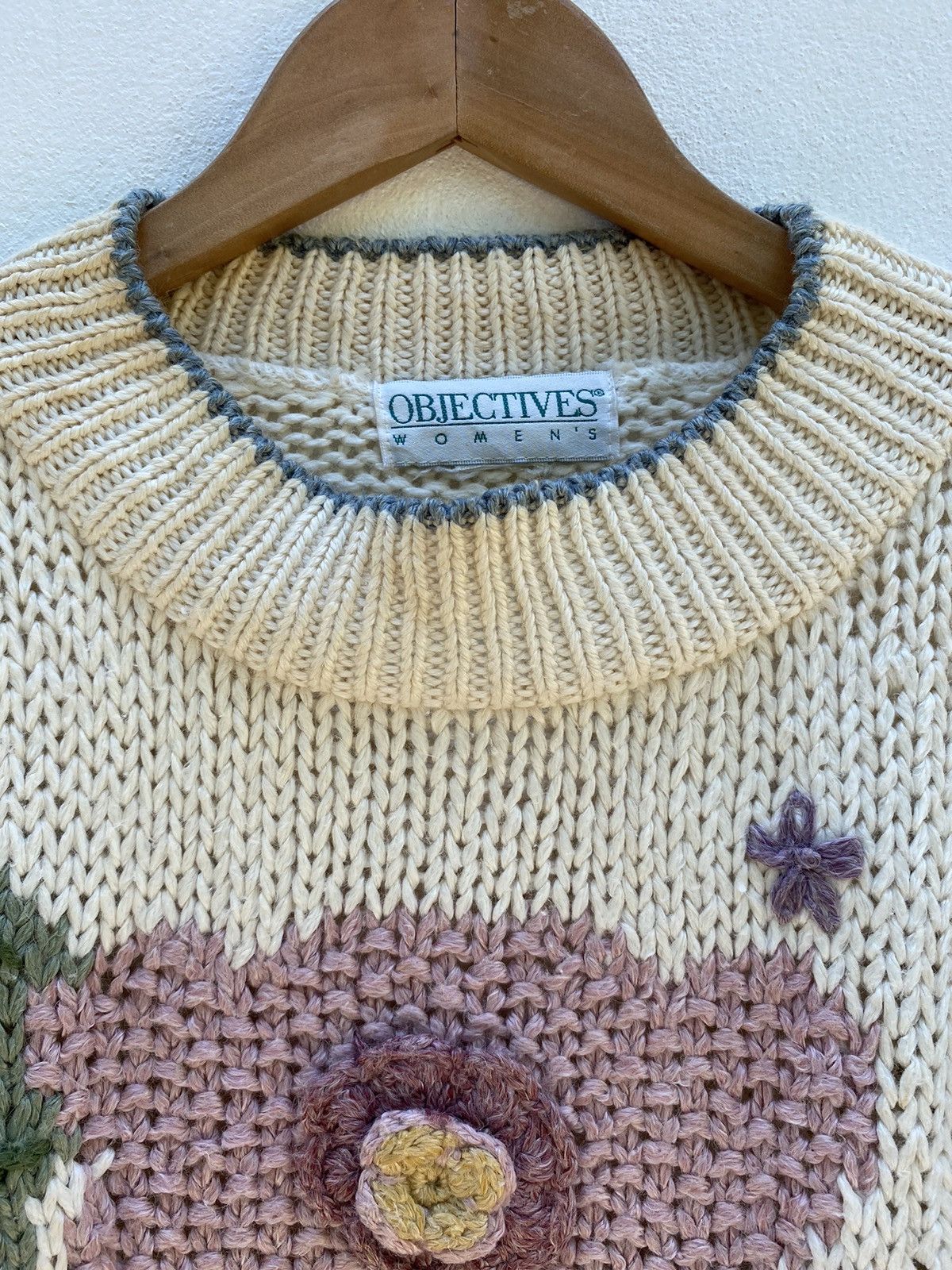Designer × Vintage OBJECTIVES Floral Embroidery Knit Sweater Size XL / US 12-14 / IT 48-50 - 9 Thumbnail