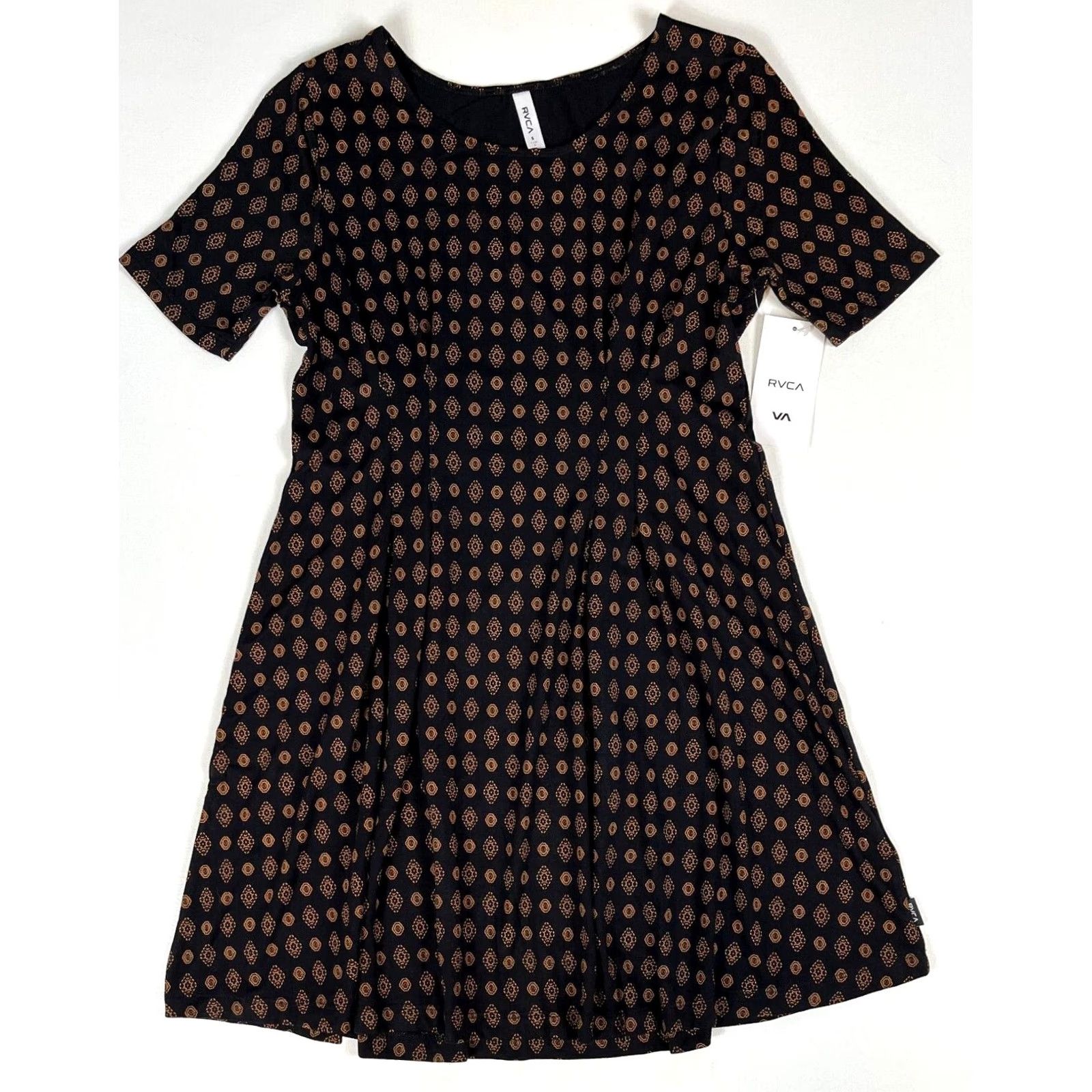 RVCA NWT RVCA Women’s Sylas Dress Short Sleeve Foulard Print Sz S Black Jersey Knit A-Line Casual Womens Size 28" / US 6 / IT 42 - 6 Thumbnail