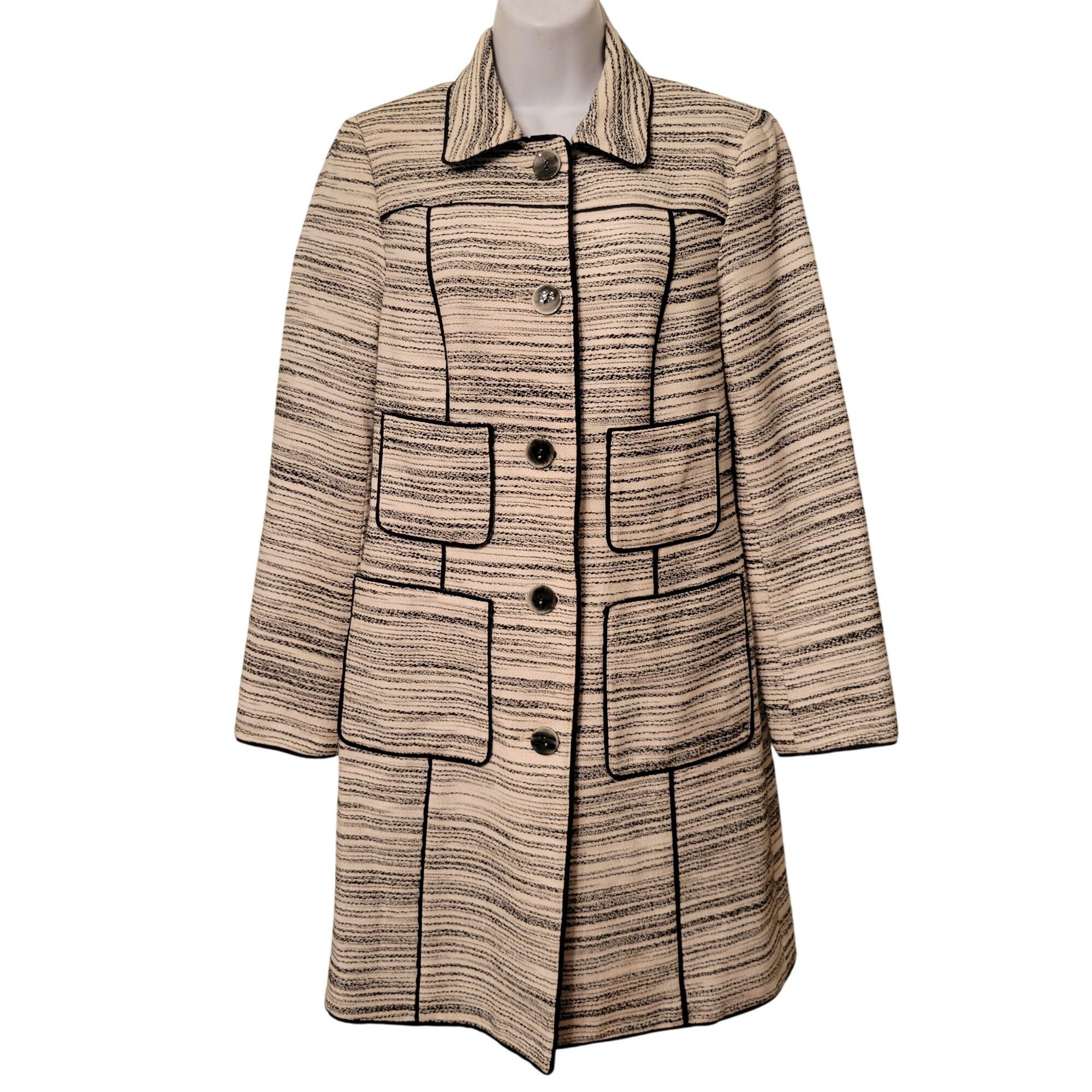 Vintage Worth New York P Striped Trench Coat Large Patch Pockets USA Size S / US 4 / IT 40 - 2 Thumbnail