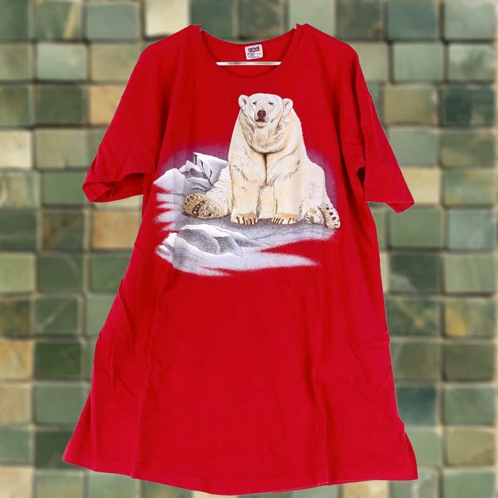 Anvil VINTAGE Anvil Polar Bear Nature Red Sleep Shirt OSFA XL T-Shirt Unisex Adults Short Sleeve 1993 Size US XL / EU 56 / 4 - 1 Thumbnail