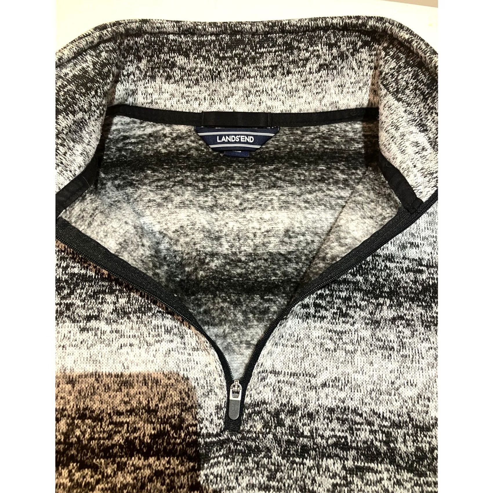 Lands' End Lands' End Quarter Zip Sherpa Black White Gray Ombre Stripe Pullover Sweater Size M Women Regular Sweatshirt Size M / US 6-8 / IT 42-44 - 6 Thumbnail