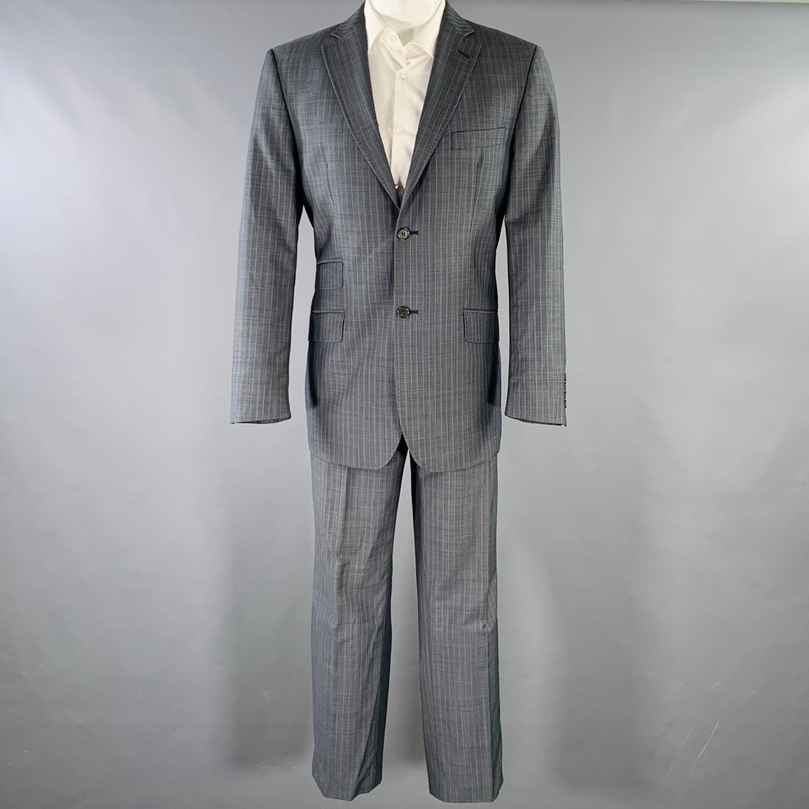 Ted Baker TED BAKER Grey Blue Pinstripe Wool Mohair Notch Lapel Suit Size 40R - 2 Thumbnail