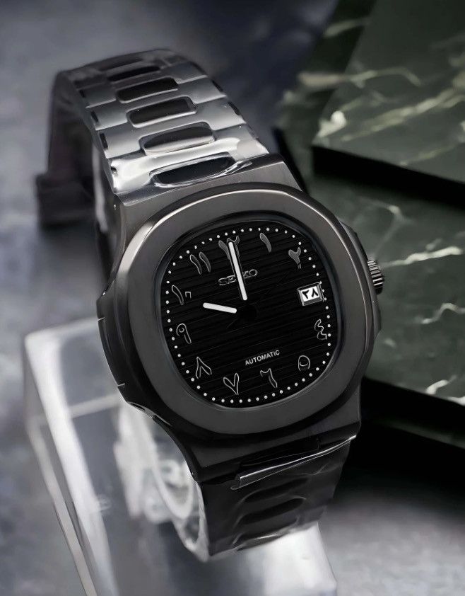 Japanese Brand Seiko Mod Nautilus All Black Arabic Dial Steel Watch 41mm Size ONE SIZE - 2 Thumbnail