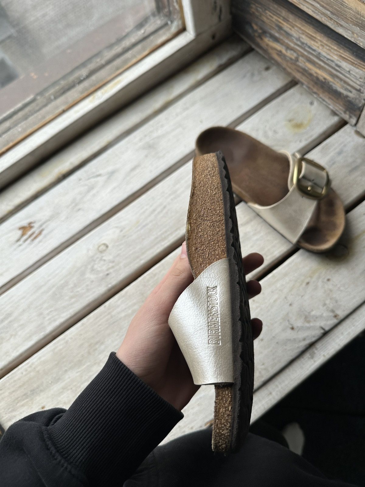 Birkenstock VNTG🚨 Birkenstock metal color Luxe Sandals rare slides Size US 6 / IT 36 - 8 Thumbnail