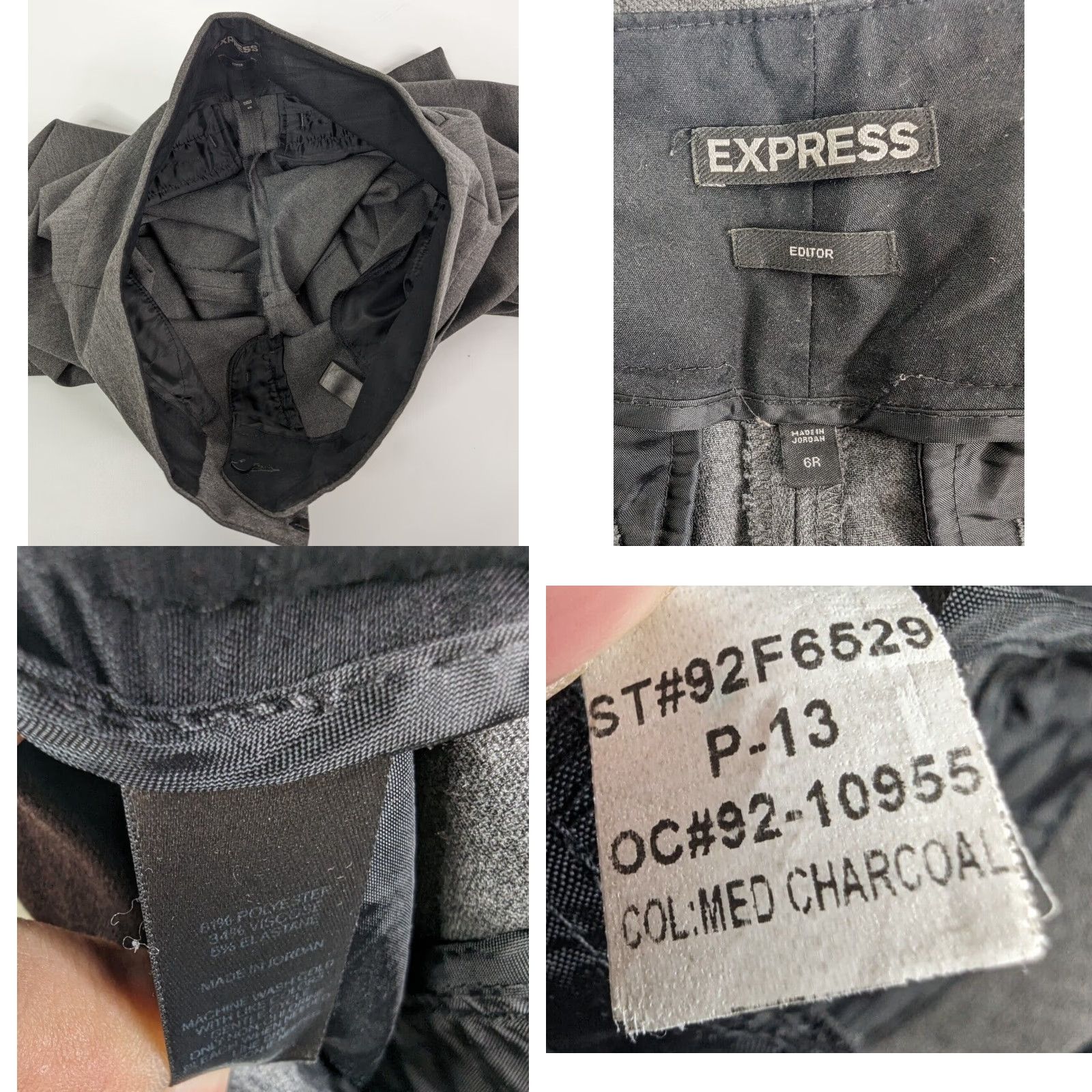 Express Express Editor Pants Wide-Leg Womens Size 6R Gray Charcoal Knit Polyester Blend Belt Detail Career Dress Pant (Defect) Size 28" / US 6 / IT 42 - 9 Thumbnail