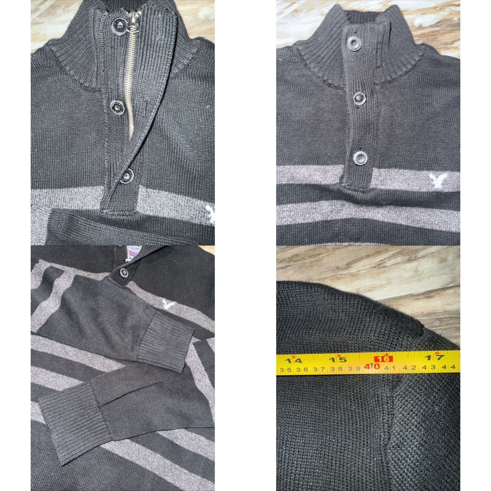 American Eagle Outfitters American Eagle Outfitters Sweater Men’s Black Gray Striped Athletic Fit Quarter Zip XL Size US XL / EU 56 / 4 - 8 Thumbnail