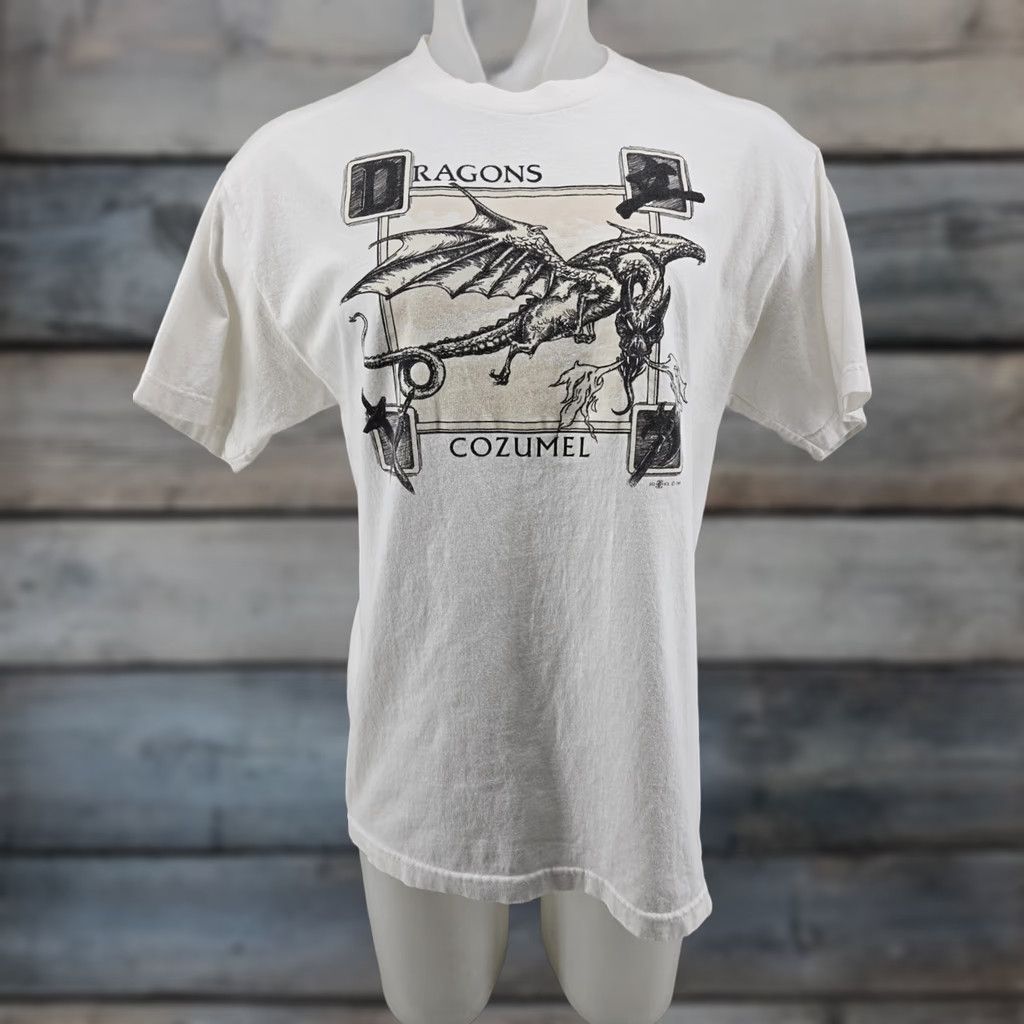 Vintage VINTAGE Del Sol Cozumel T shirt L White Dragon 1999 Y2K Men Short Sleeve Cotton T-Shirt Mens L Dragon 1999 Y2K Size US L / EU 52-54 / 3 - 1 Thumbnail