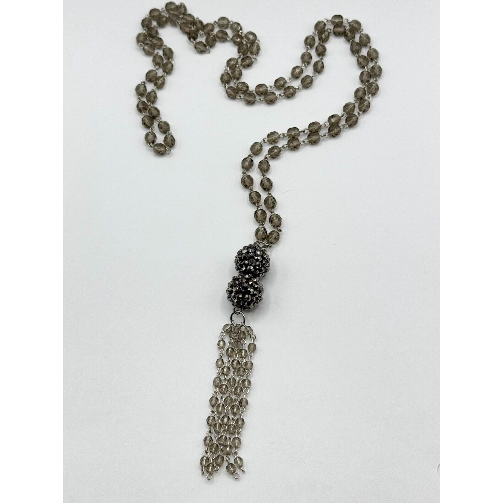 Vintage Vintage grey crystal beaded tassel rhinestone necklace Size ONE SIZE - 4 Thumbnail