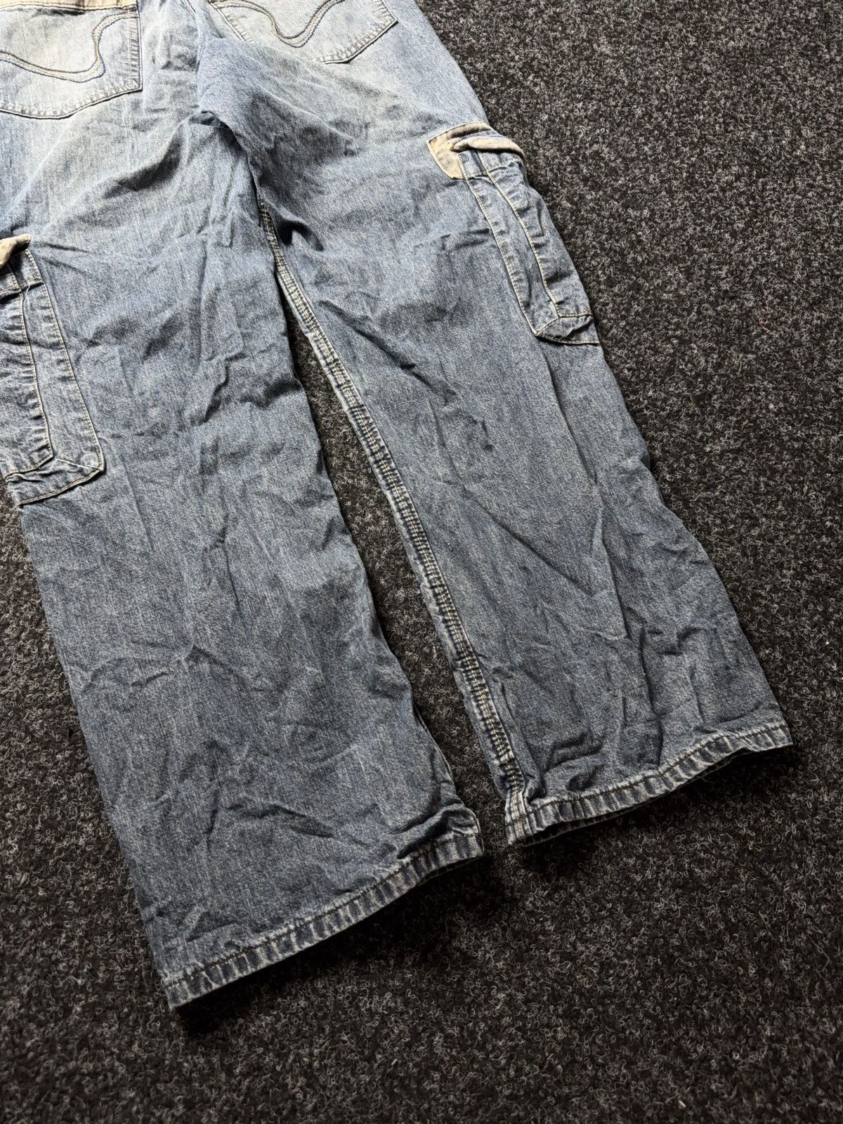 Japanese Brand Vintage 00s Denim Cargo Jeans Y2K Distressed Workwear Baggy Size US 31 - 17 Thumbnail