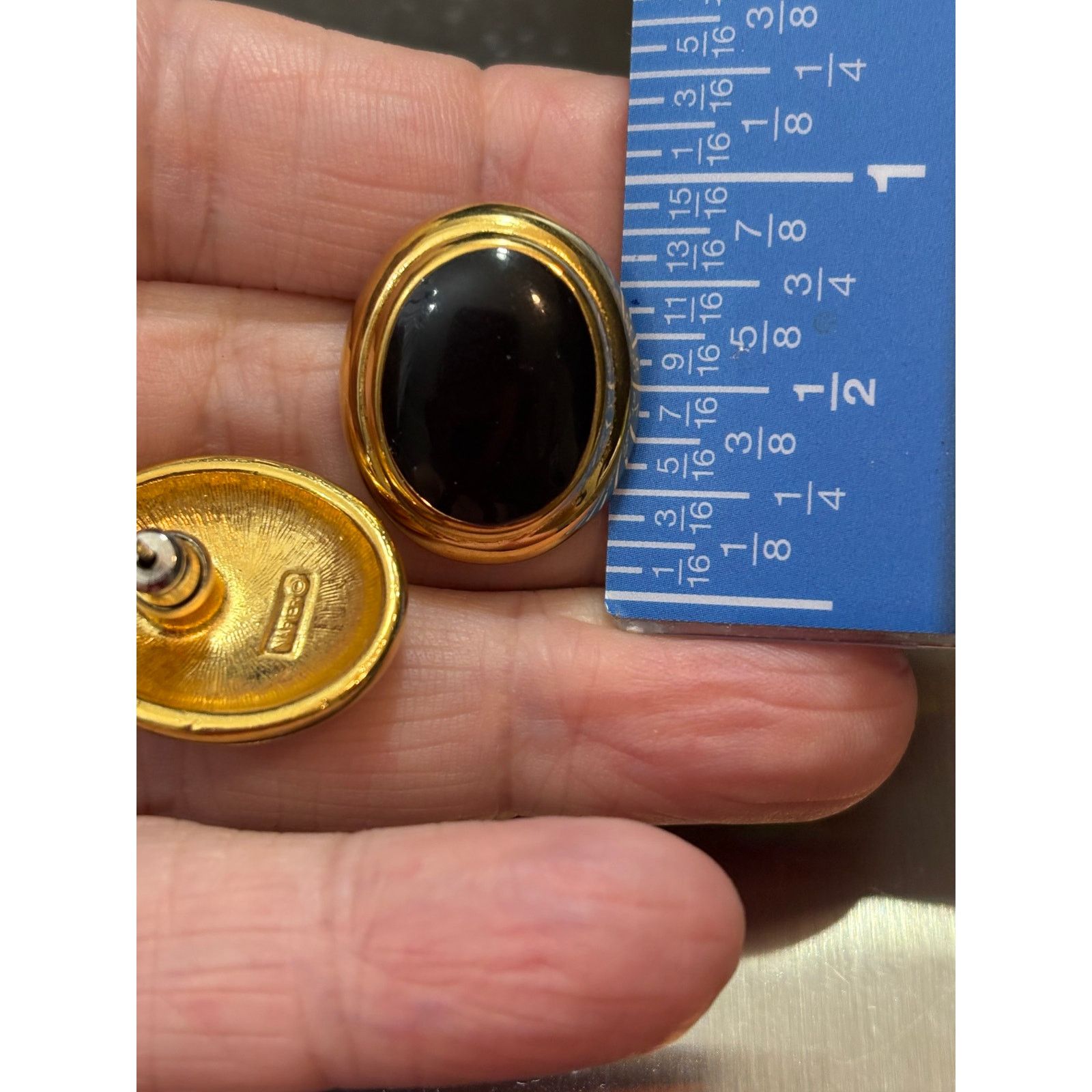 Other Vintage Napier Black Cabochon Stud Earrings Signed 3/4” Size ONE SIZE - 4 Thumbnail