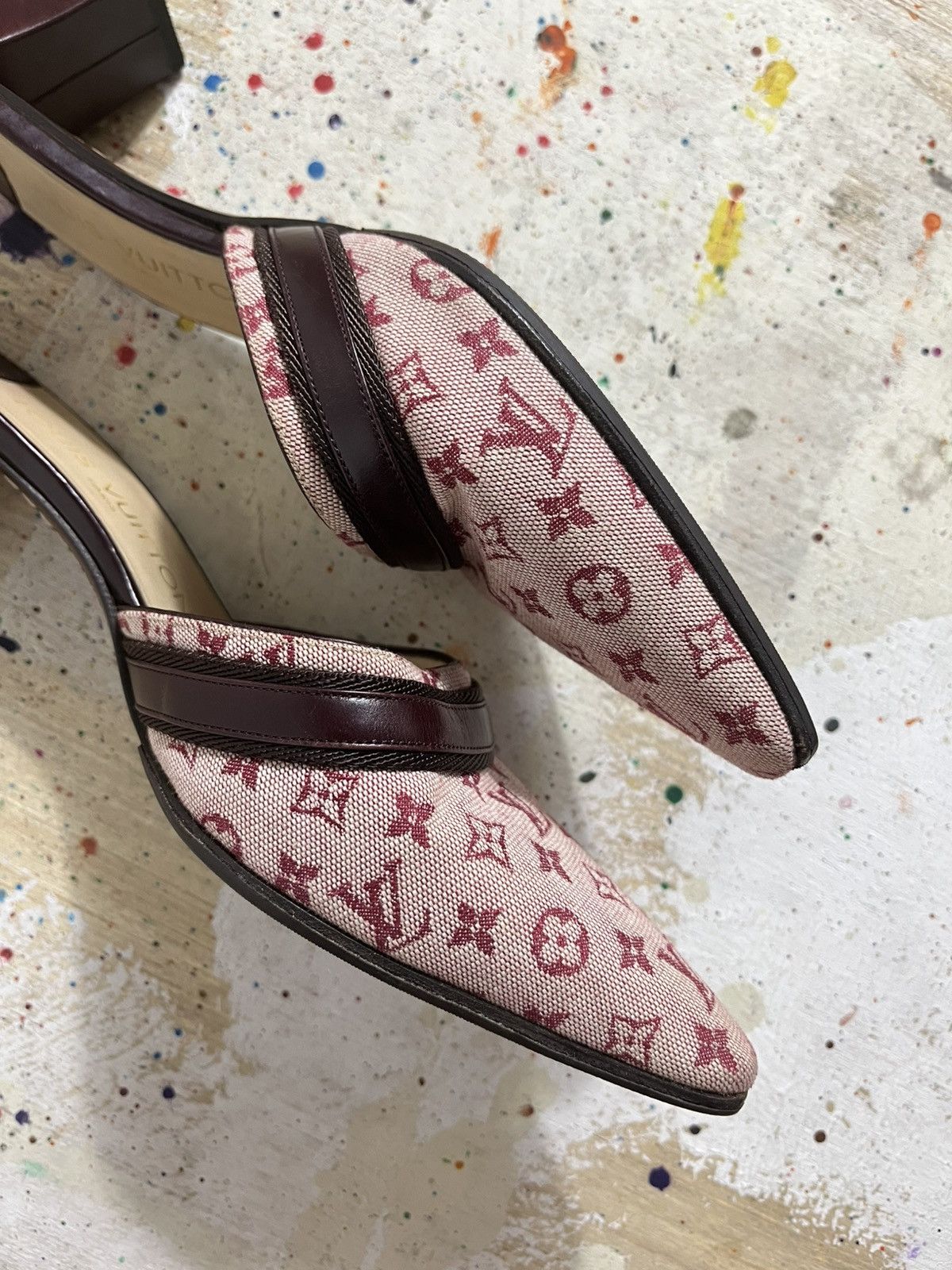 Louis Vuitton Louis Vuitton Cherry red Monogram Leather Canvas Mules Size US 5.5 / IT 35.5 - 10 Thumbnail
