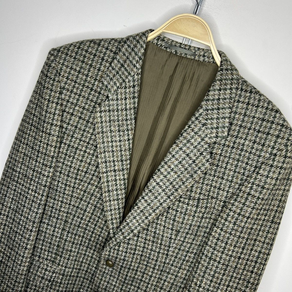 Designer × Harris Tweed × Vintage Vtg Harris Tweed Khaki Grey Coat WOOL Jacket Blazer 40 R Size 40R - 4 Thumbnail