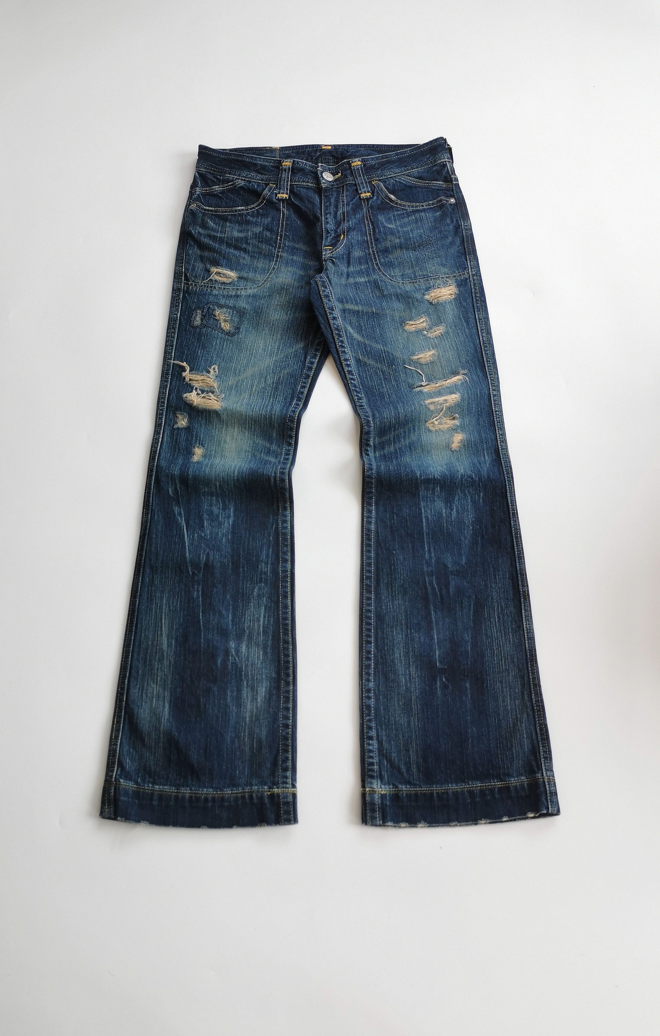 Kapital Vintage Georgia Love Distressed Blue Denim Jeans Flared Leg Size US 31 - 1 Thumbnail