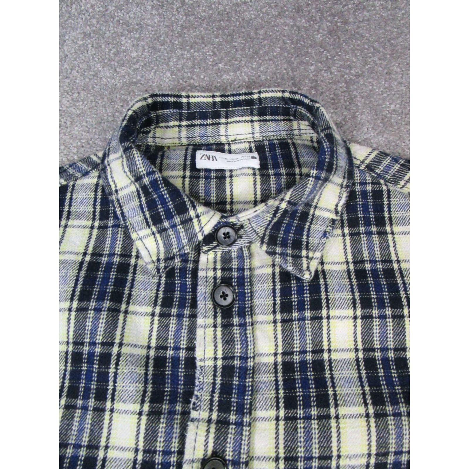 Zara Zara Flannel Shirt Mens XL Blue Ivory Cotton Pleated Button Up Size US XL / EU 56 / 4 - 2 Thumbnail