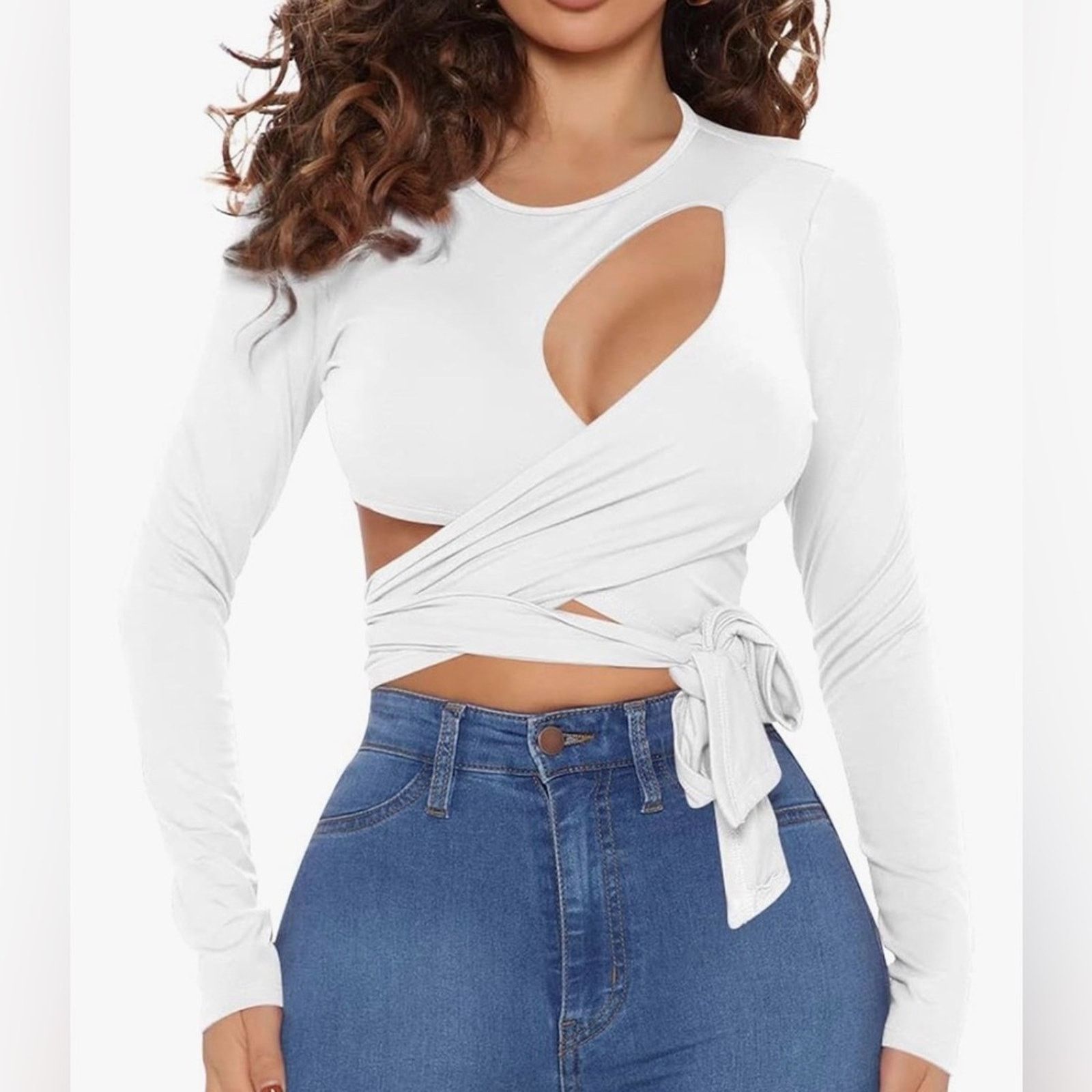 Other New Y2K Party Festival White Long Sleeve Wrap Top size S Size S / US 4 / IT 40 - 2 Thumbnail