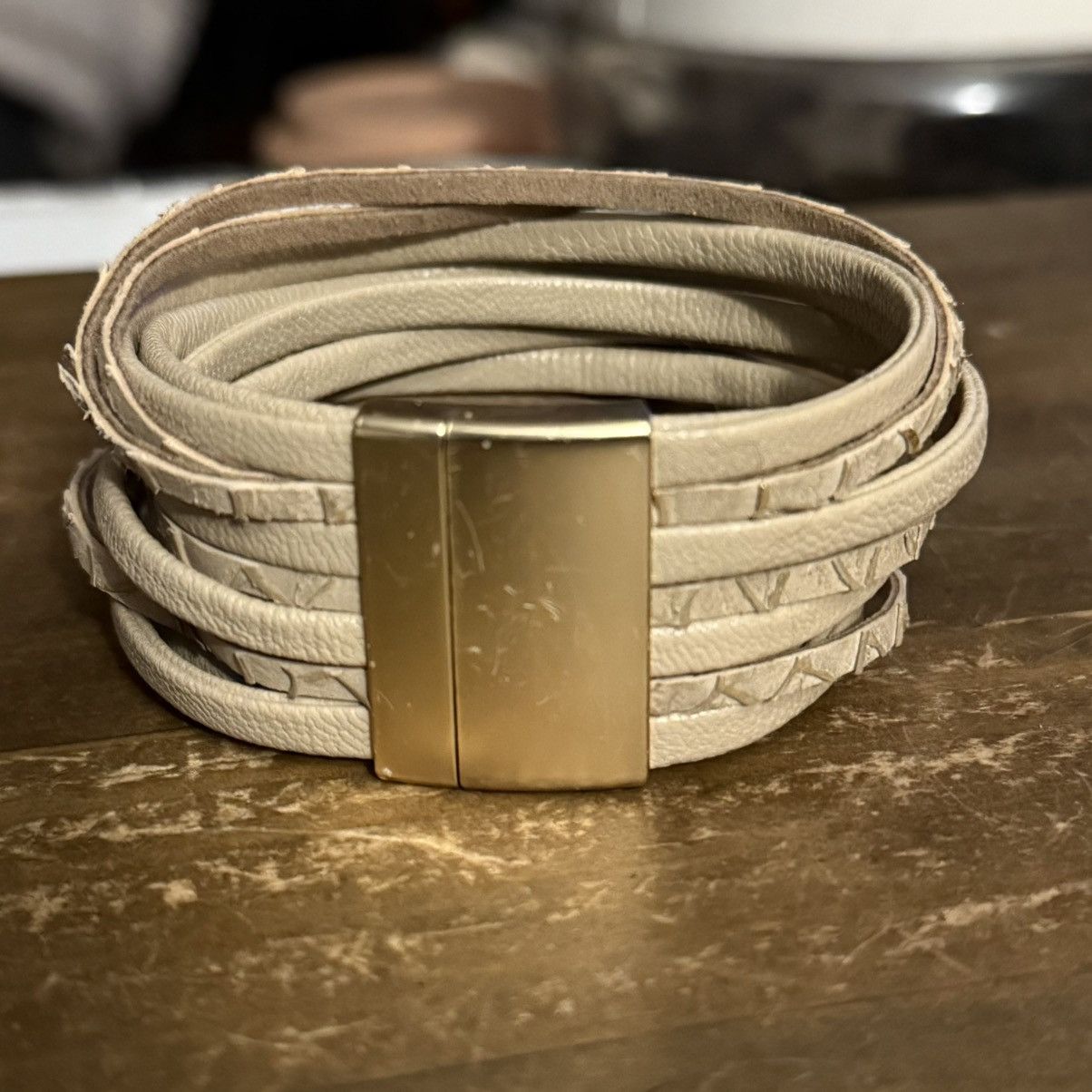 Other Beige multi strand leather strap band bracelet Size ONE SIZE - 4 Thumbnail