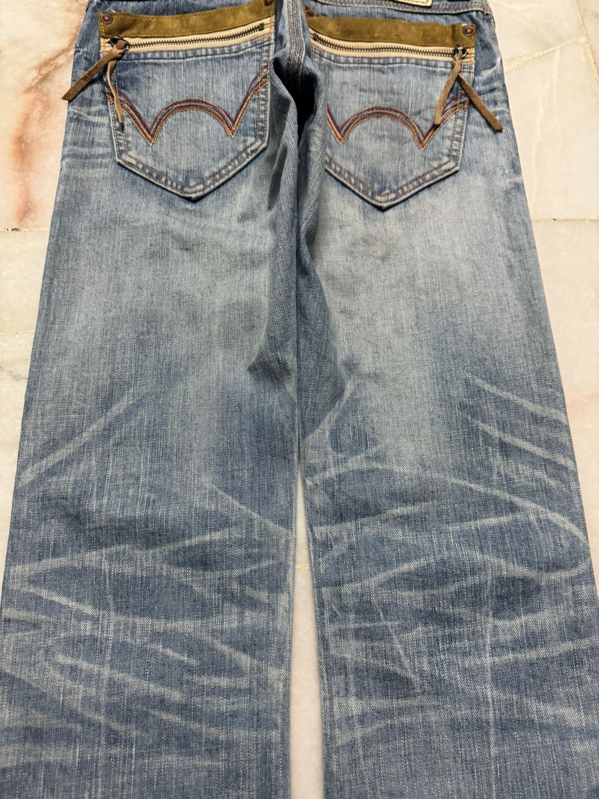 Edwin ⚡️FLARED⚡️VINTAGE EDWIN BLUE TRIP 503 RARE HONEYCOMB MUDPUNK Size US 29 - 11 Thumbnail