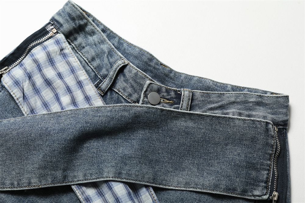 Jean Men's loose street zipper stitching lace-up scimitar jeans Size US 32 / EU 48 - 3 Thumbnail