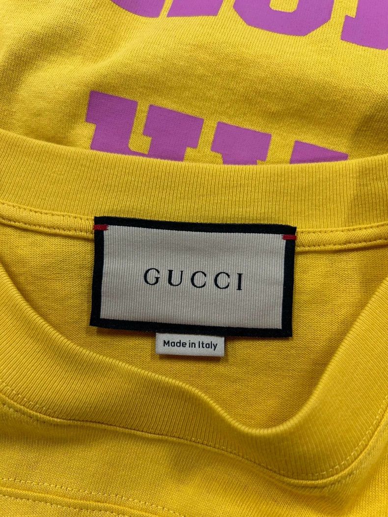 Gucci Gucci Yellow digital letter print contrast stripe short-sle Size US M / EU 48-50 / 2 - 5 Thumbnail