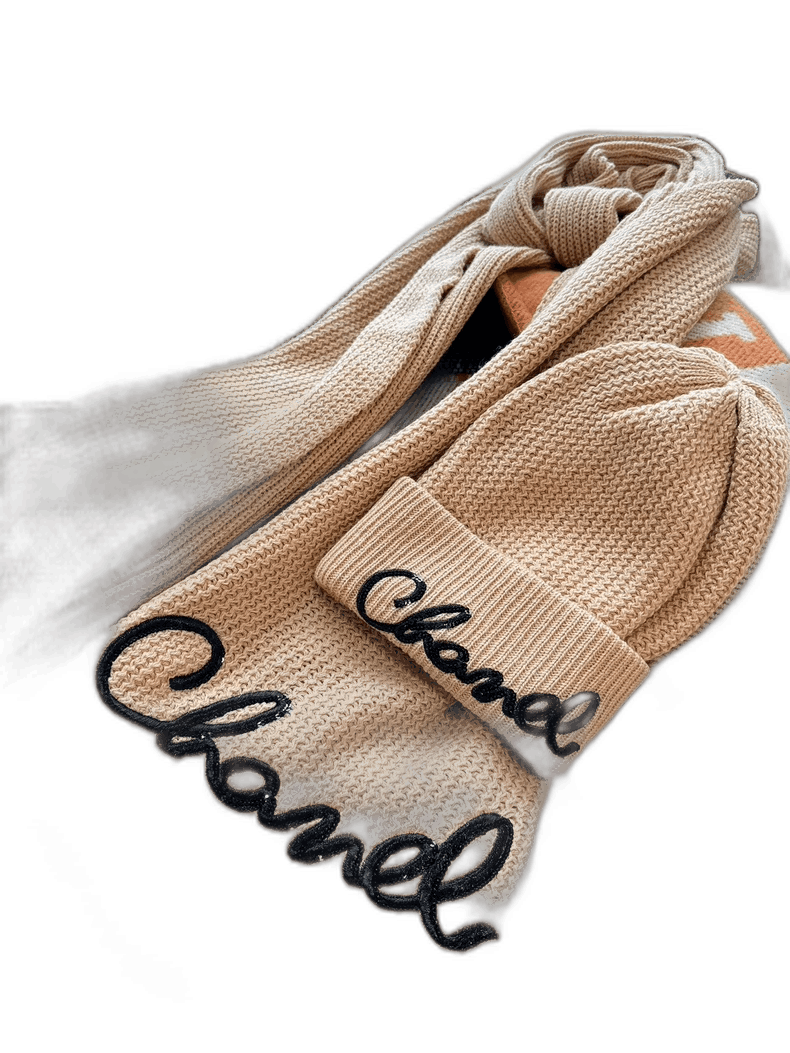 Chanel Chanel Black Logo Knit Cashmere Scarf Size ONE SIZE - 1 Thumbnail
