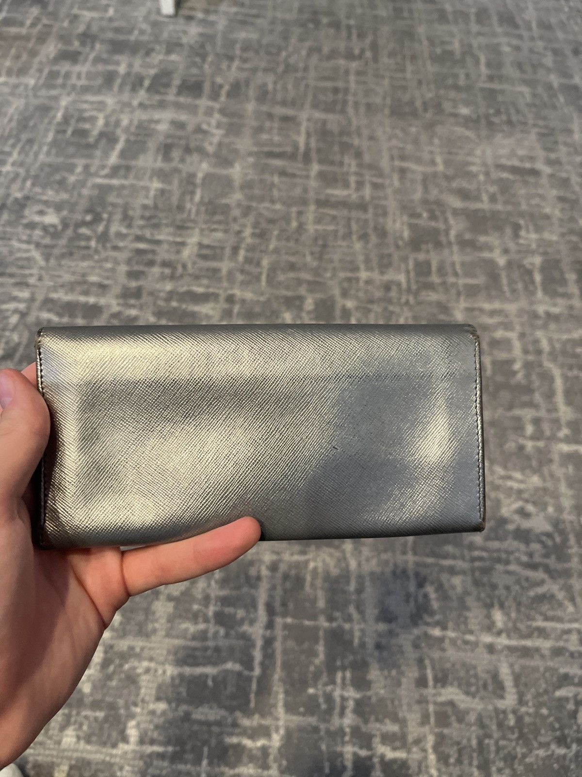 Prada Prada Metallic Silver Saffiano Leather Wallet Size ONE SIZE - 1 Thumbnail