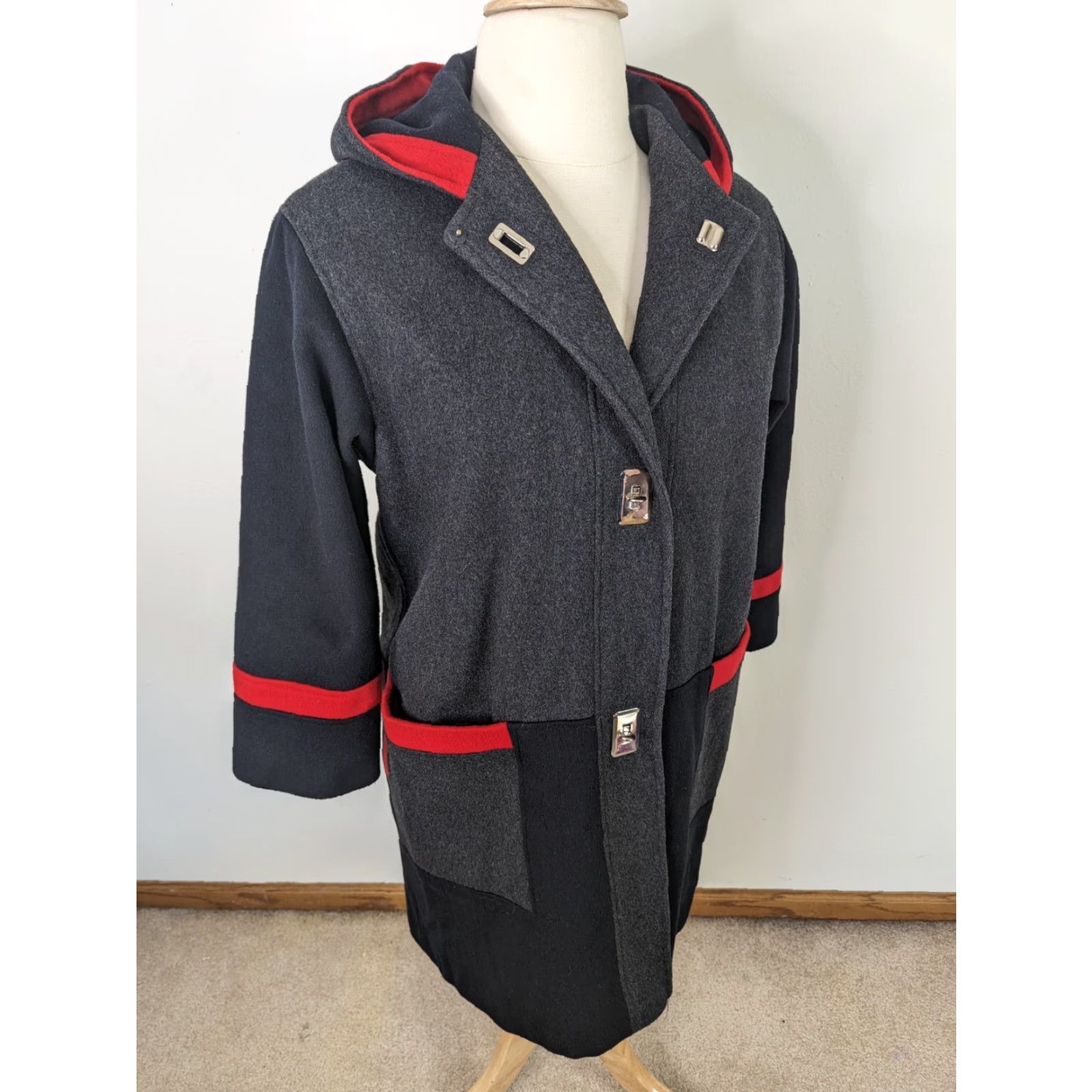 Vintage VINTAGE Hooded Gray Wool Coat Parka Jacket Women's L Relaxed Oversized 90s City Classic Size L / US 10 / IT 46 - 2 Thumbnail