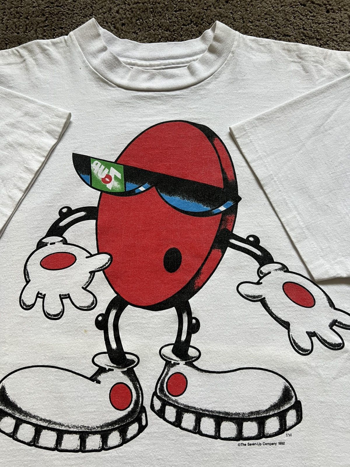 image of 1992 Single Stitch 7 Up Logo Man Vintage Graphic Art Tee in White, Men's (Size XL)